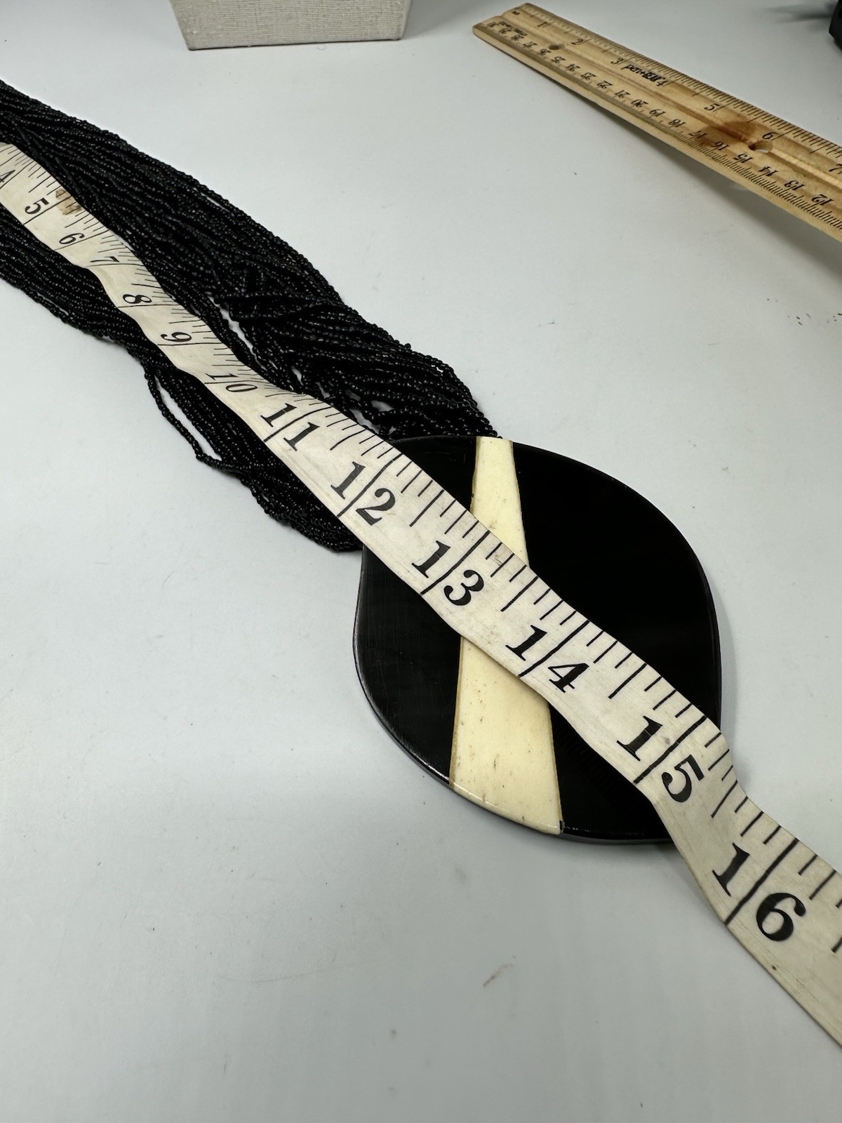 Vintage Black Multi Strand Beaded Statement Necklace Resin Pendant Tribal Collar