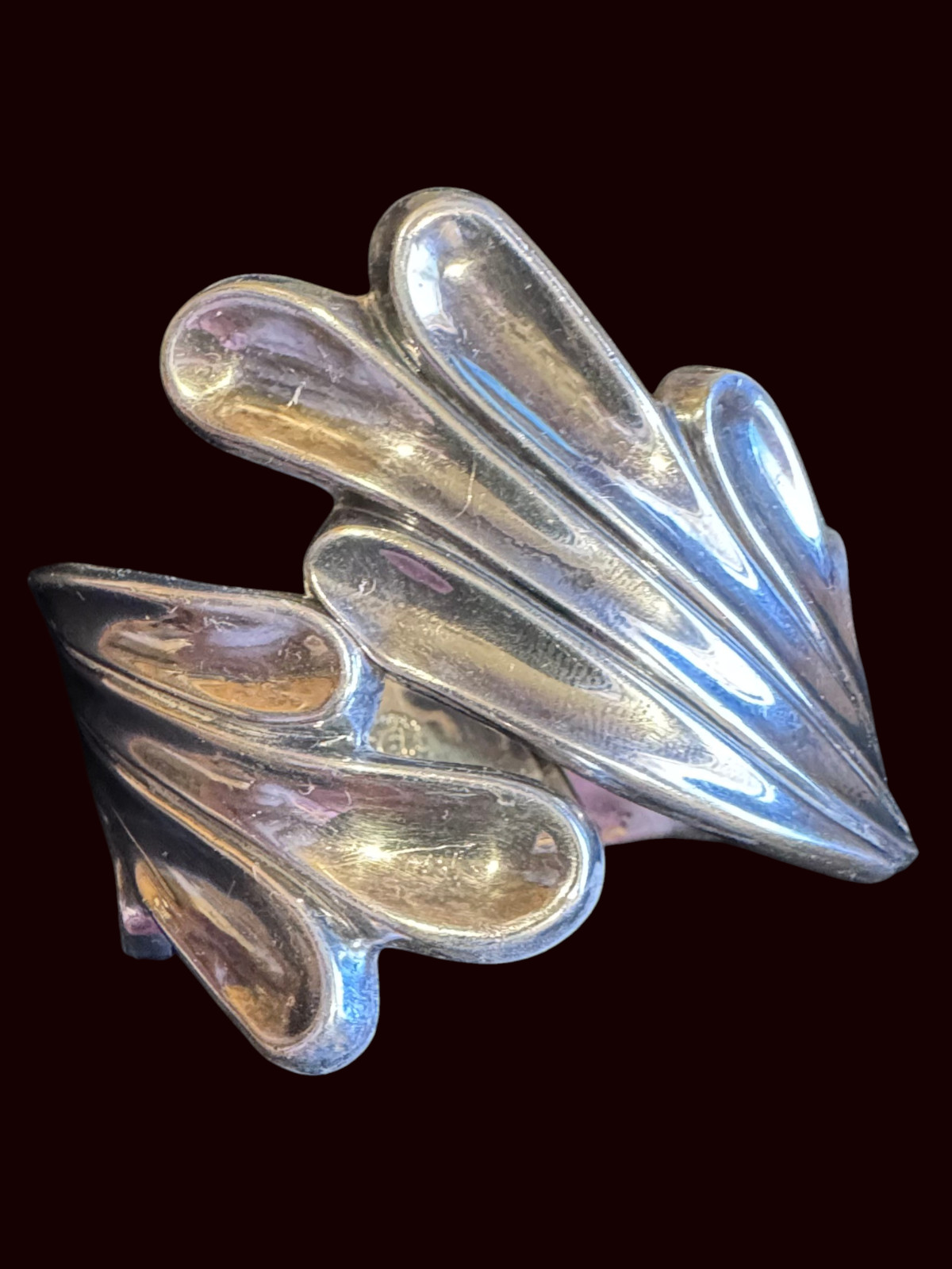 VTG Taxco Mex Sterling Feather ByPass Clamper Cuff Bracelet_ A. VALLADARES_ 55 g