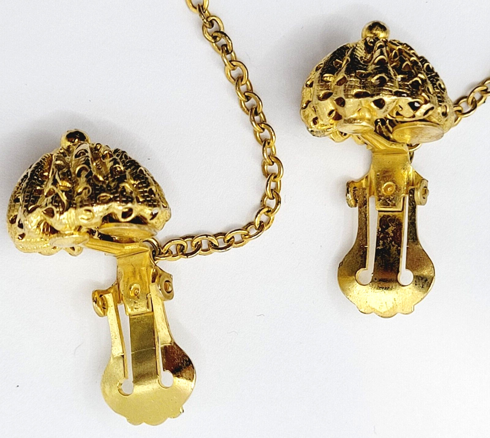 DeNicola Black Ball & Chain Long Drop Dangle Runway Gold Tone Clip On Earrings