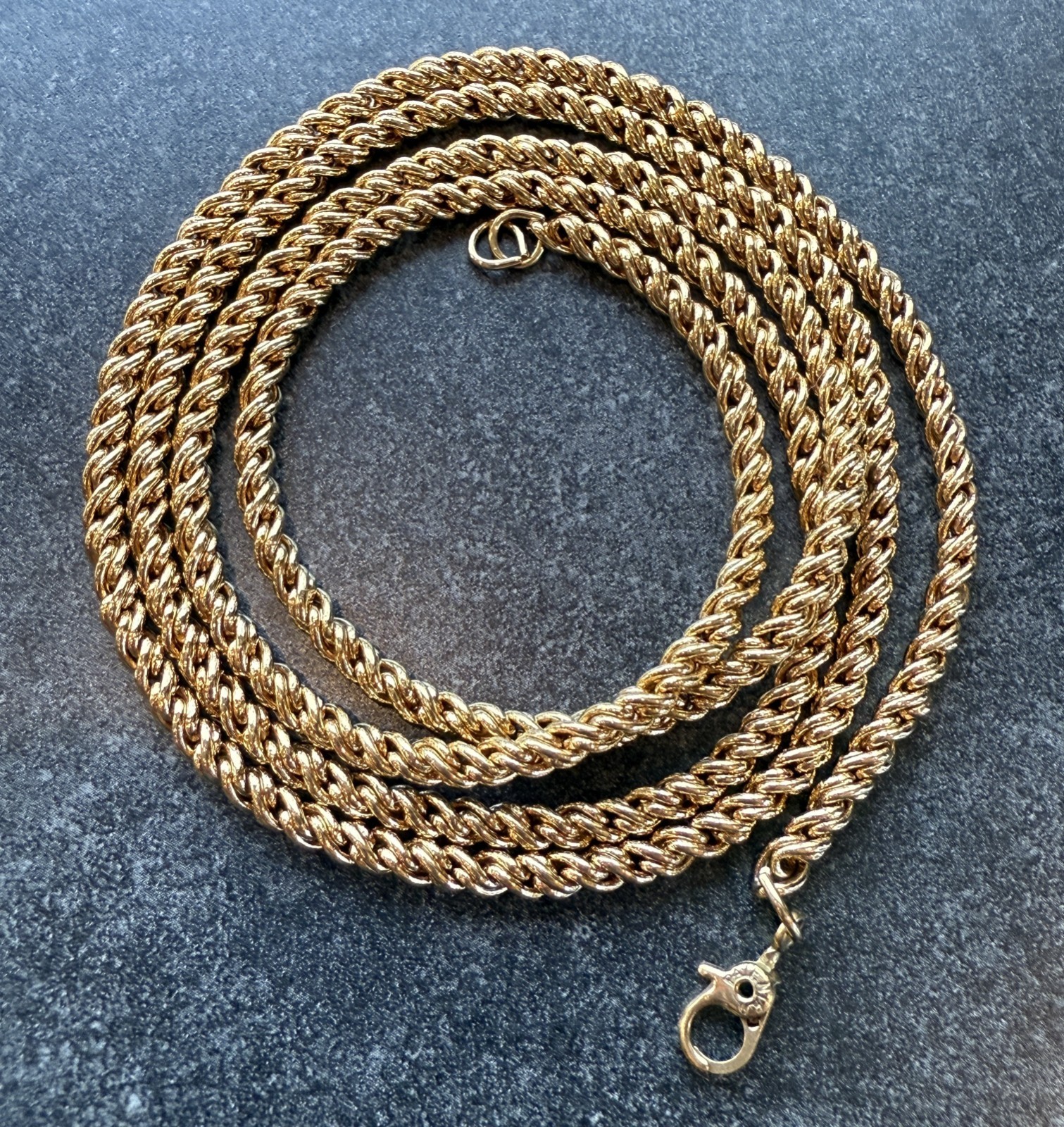 Necklace VTG Monet Gold Tone Rope Braided Chain Sister Clasp Old Patent