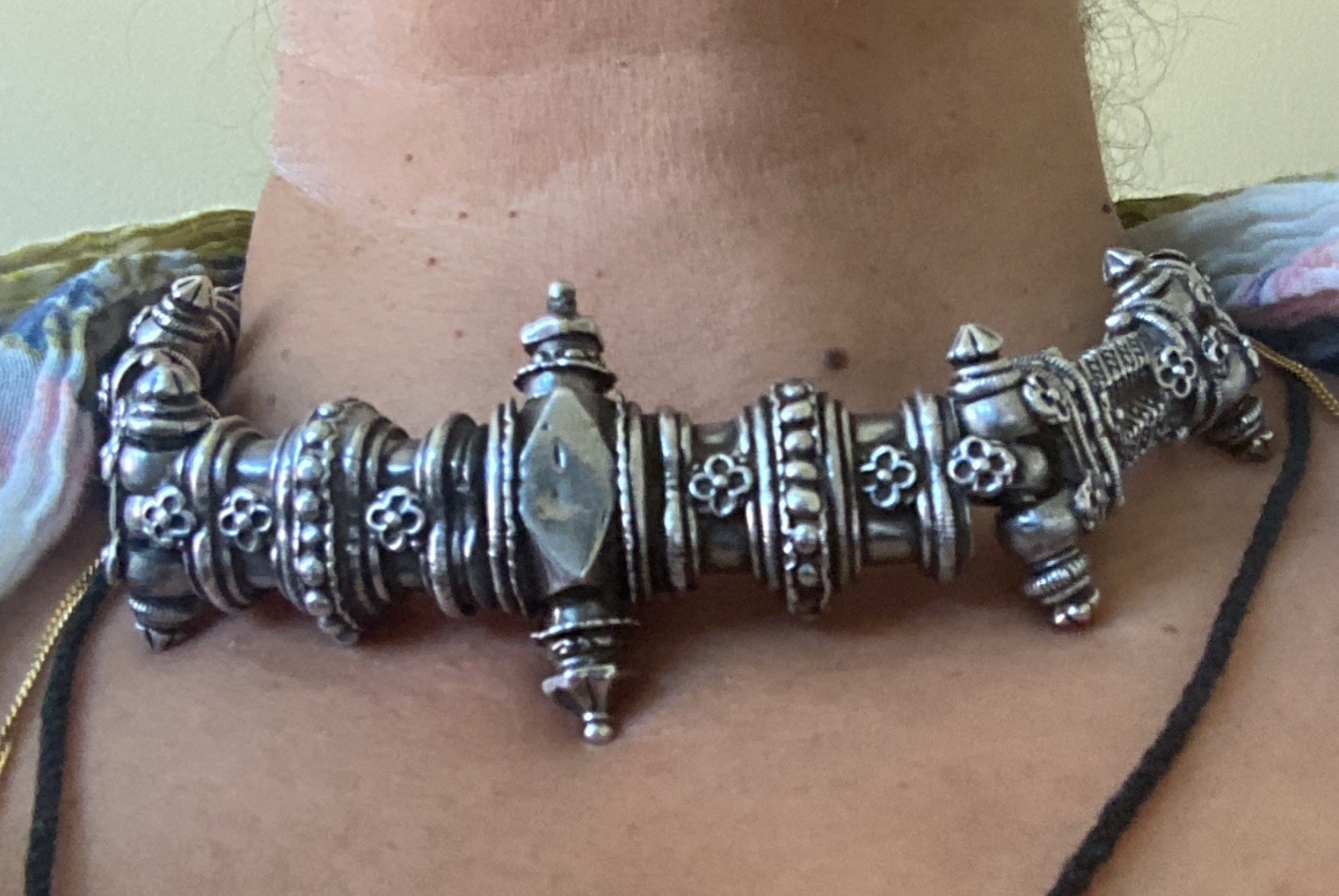 Vintage Heavy Silver Detailed Asian Indian Necklace Toggle Closure 186 Grams