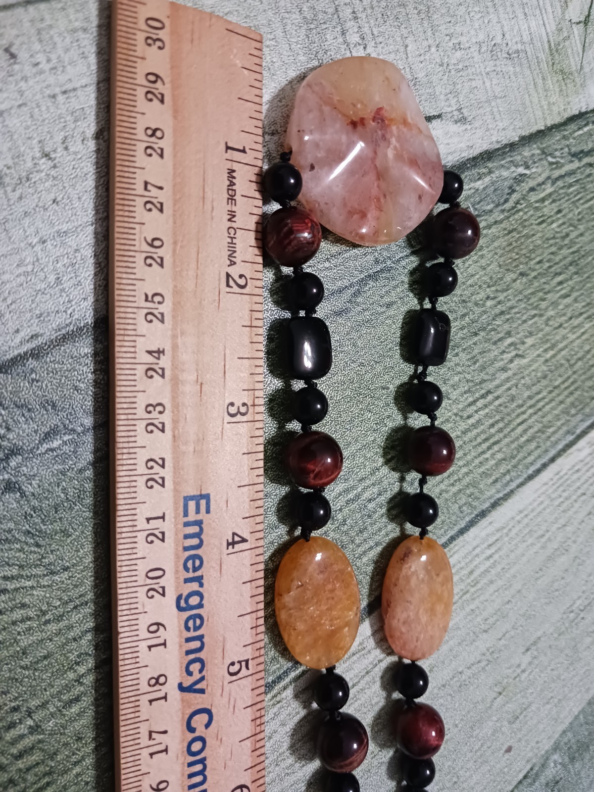 VINTAGE Natural Yellow Jade Black Onyx Tigers Eye Gemstones 18k White Gold ✨️