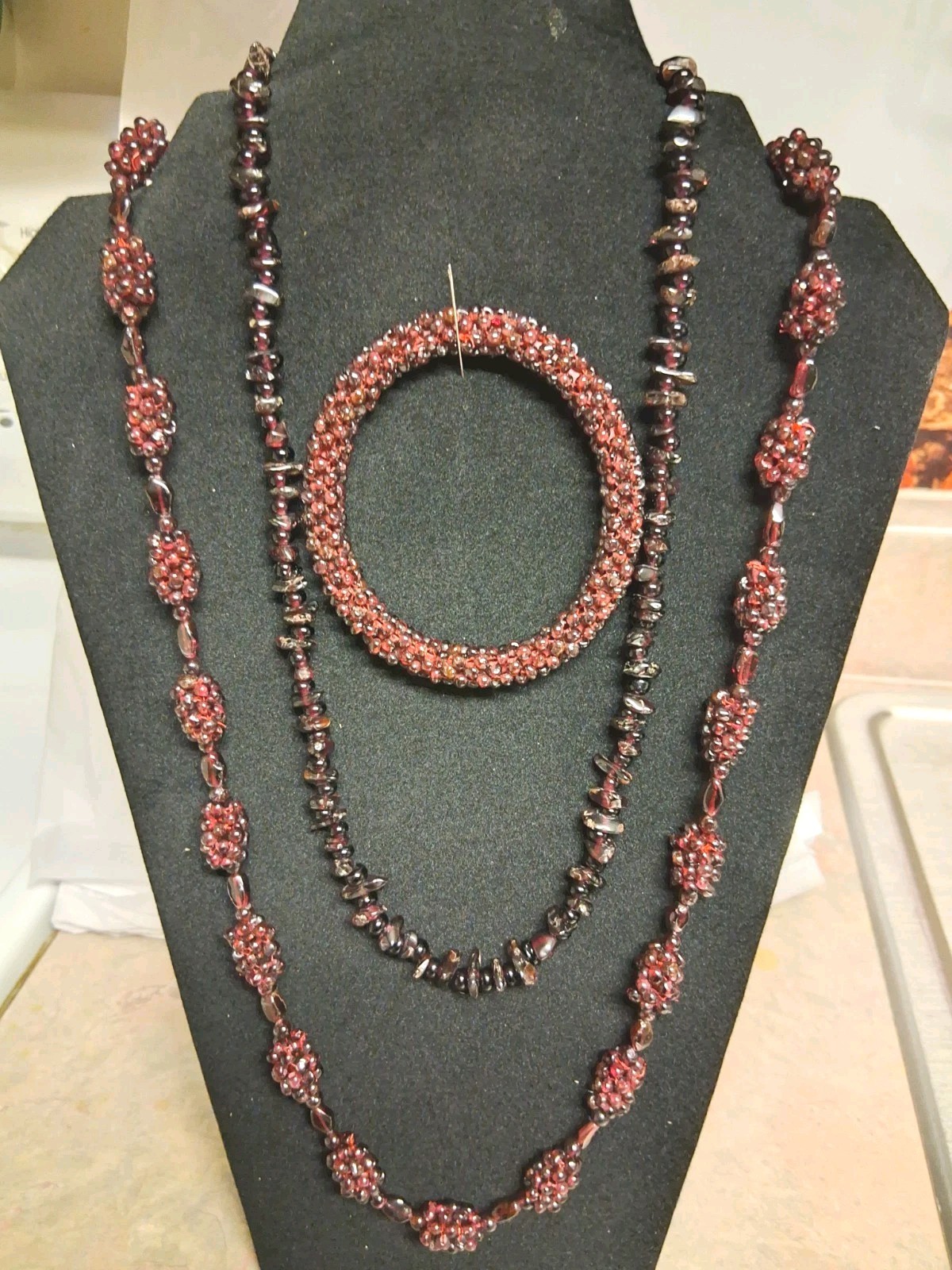 Vintage Bohemian Garnet Necklace, Natural Garnet & Bohemian Garnet Bracelet Lot