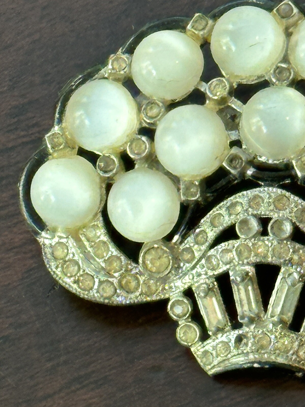 Vintage New England Glass Works Basket of Moonstone Flowers Art Deco Brooch Pin