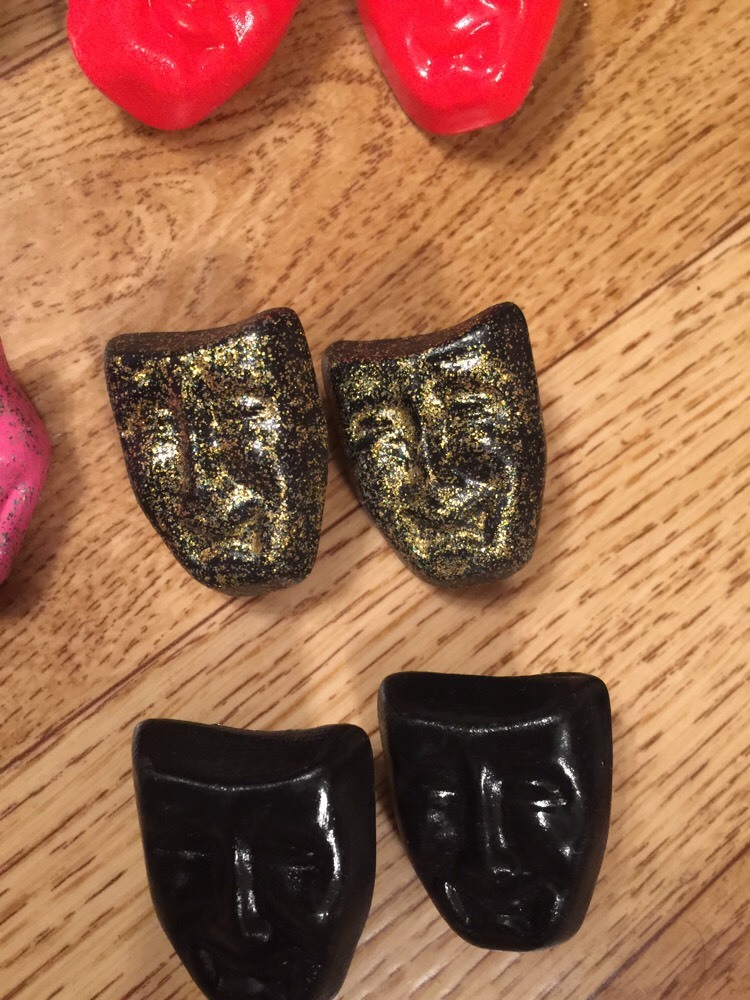 Art Pottery Ceramic Post Earrings 7 Theater Masks Comedy Drama Vintage 1950