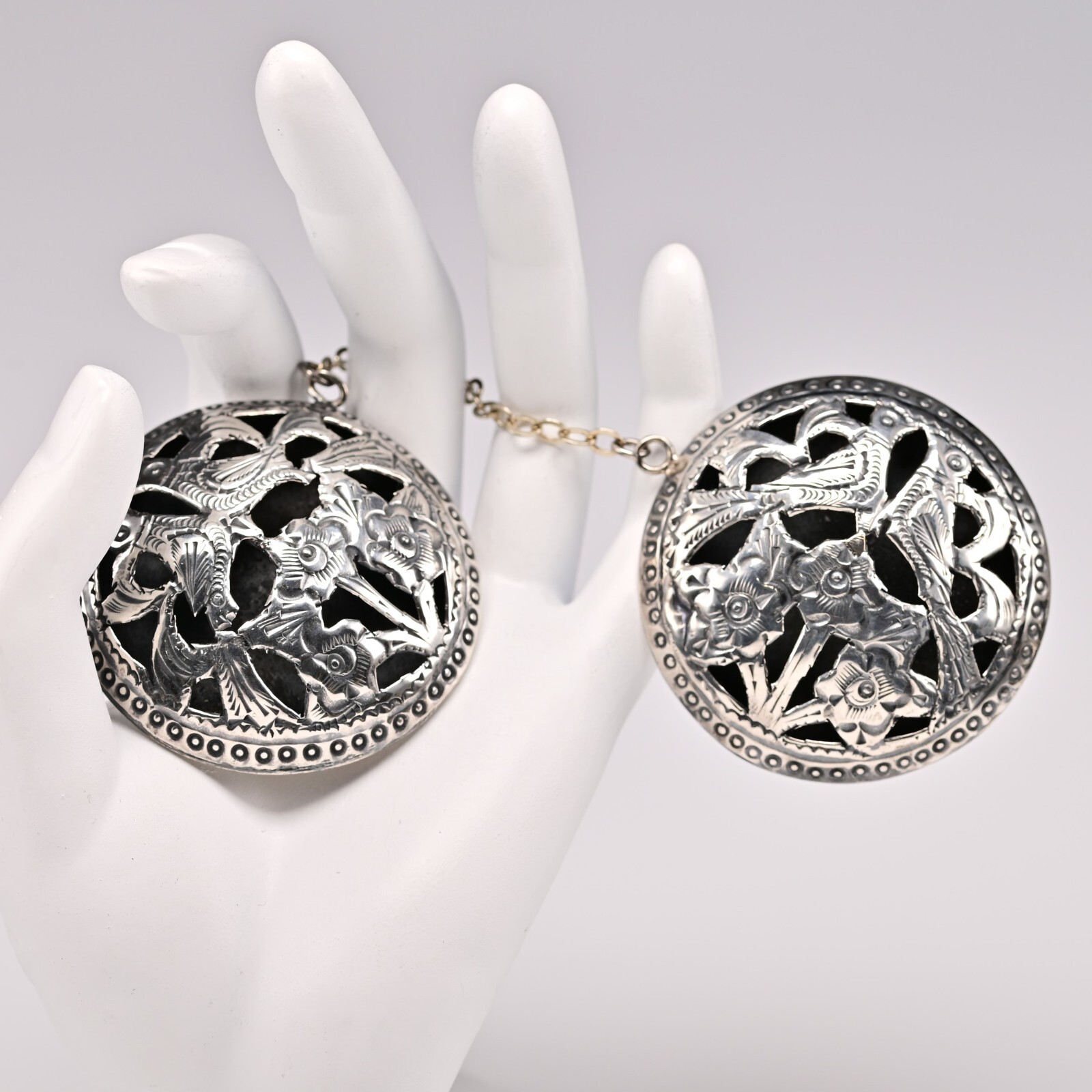 RACHEL GERA Original Vintage Signed Sterling Silver Brooch Double Dress Clips