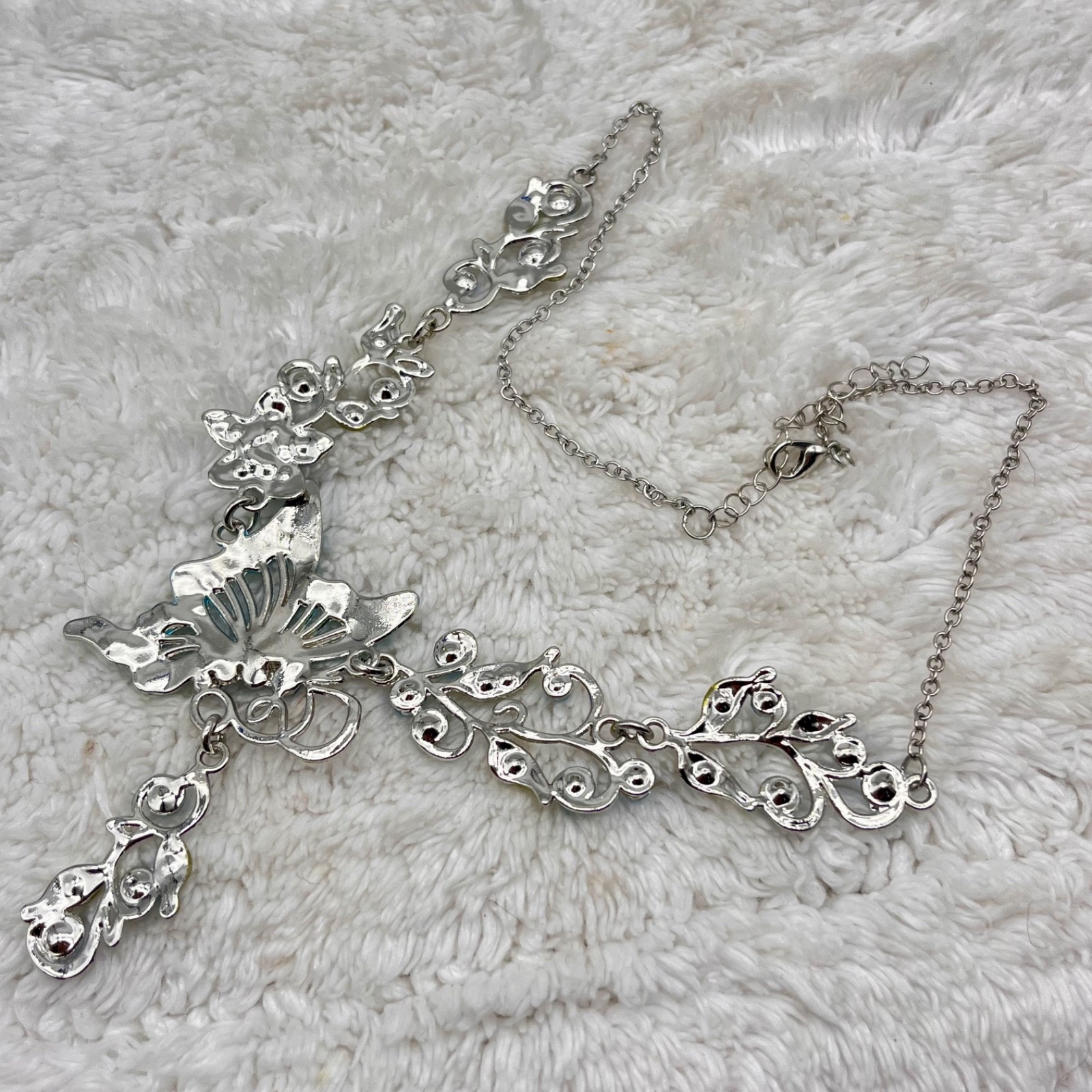 Vintage Blue Butterfly Jewelry Set Y Drop Necklace Earrings Fairycore