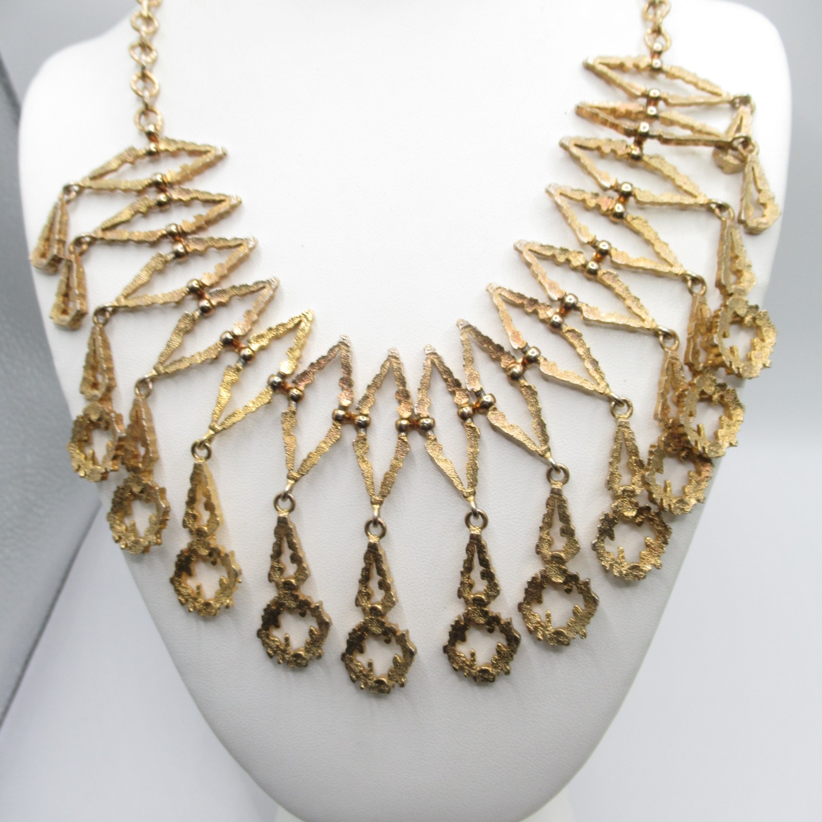 Darkened Gold Tone Brutalist Style Vintage Dangle Statement Necklace Festoon MCM
