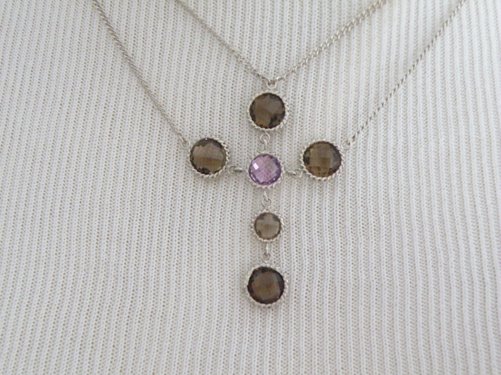 Vintage Sterling Silver 925 Natural Amethyst Lavalier Choker Necklace 16″