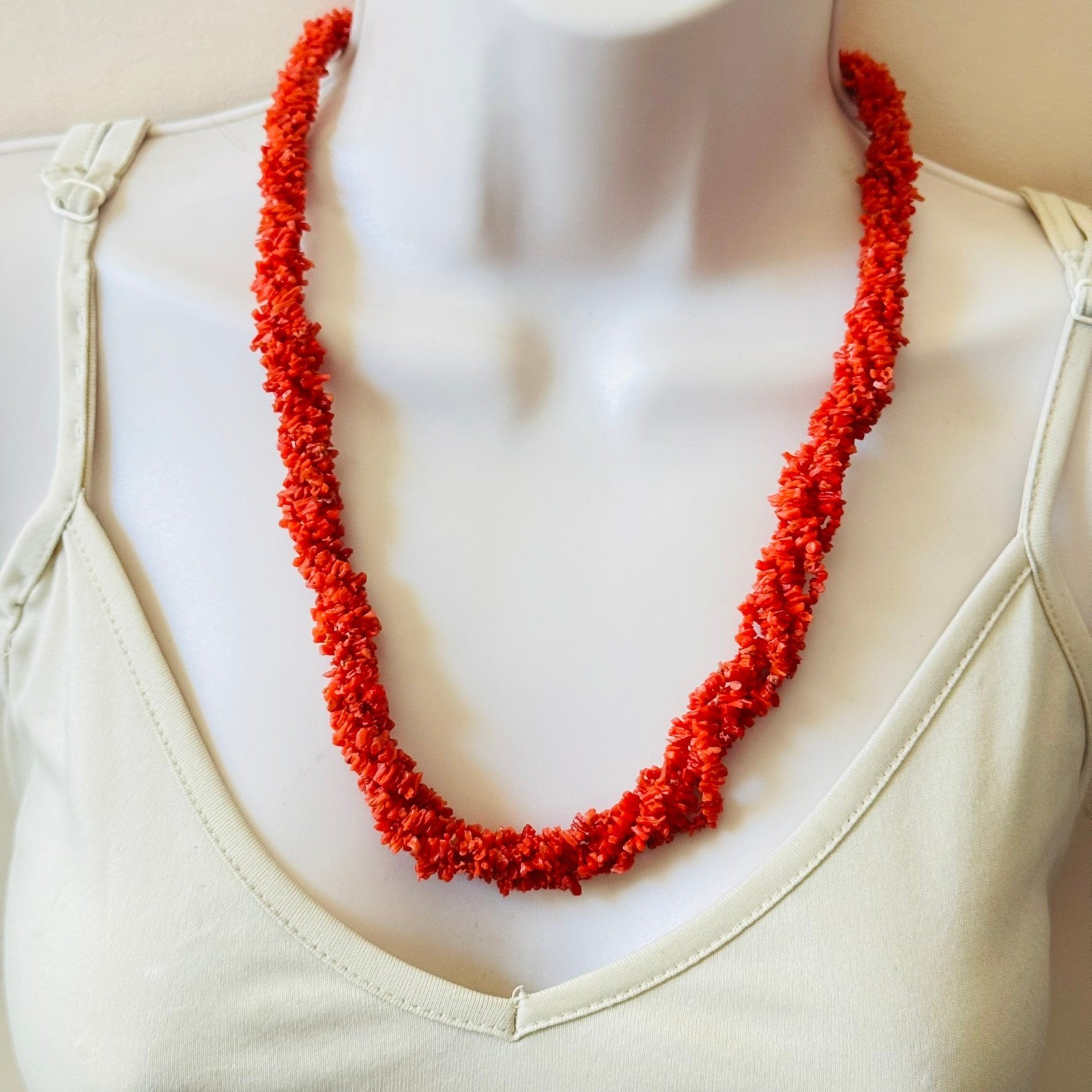 VTG Mediterranean Salmon Red Coral Natural Necklace Gold Filled Italy 22″ 58g
