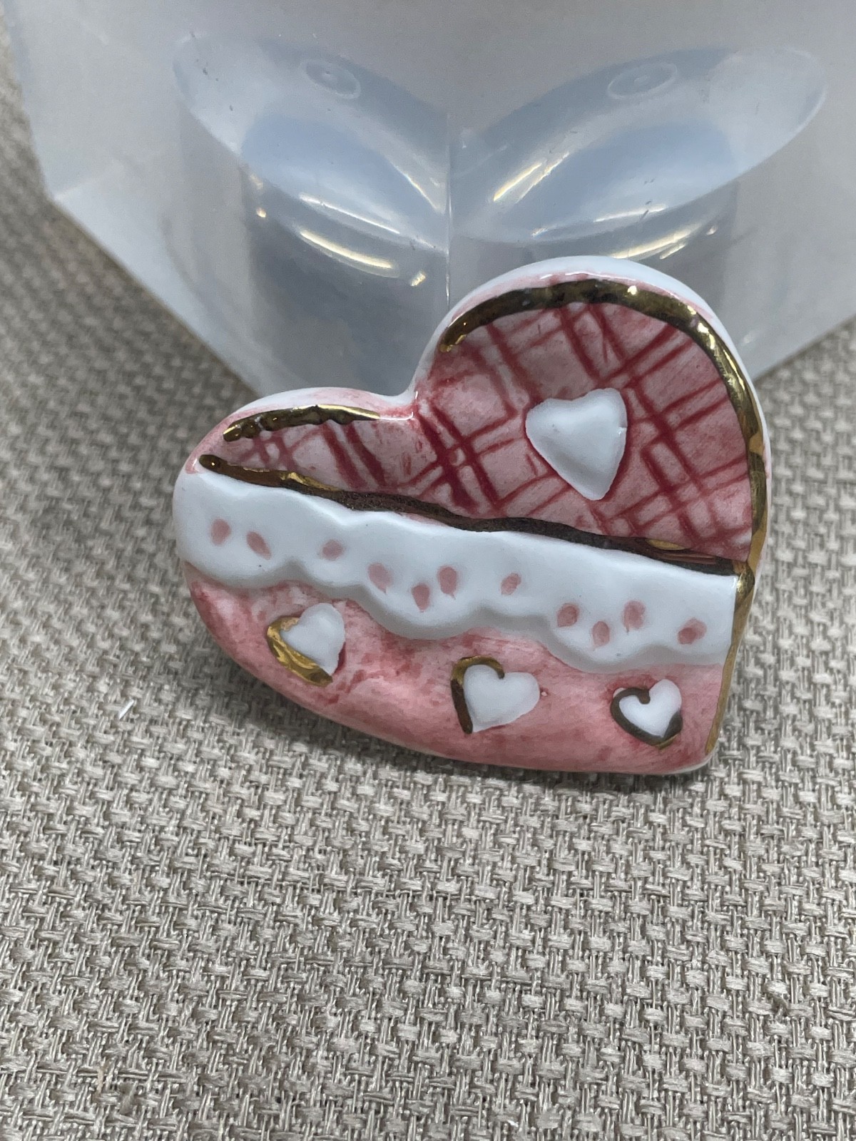 Brooch Pin set 2 ceramic pottery 1 is metal teapot and Heart shapes