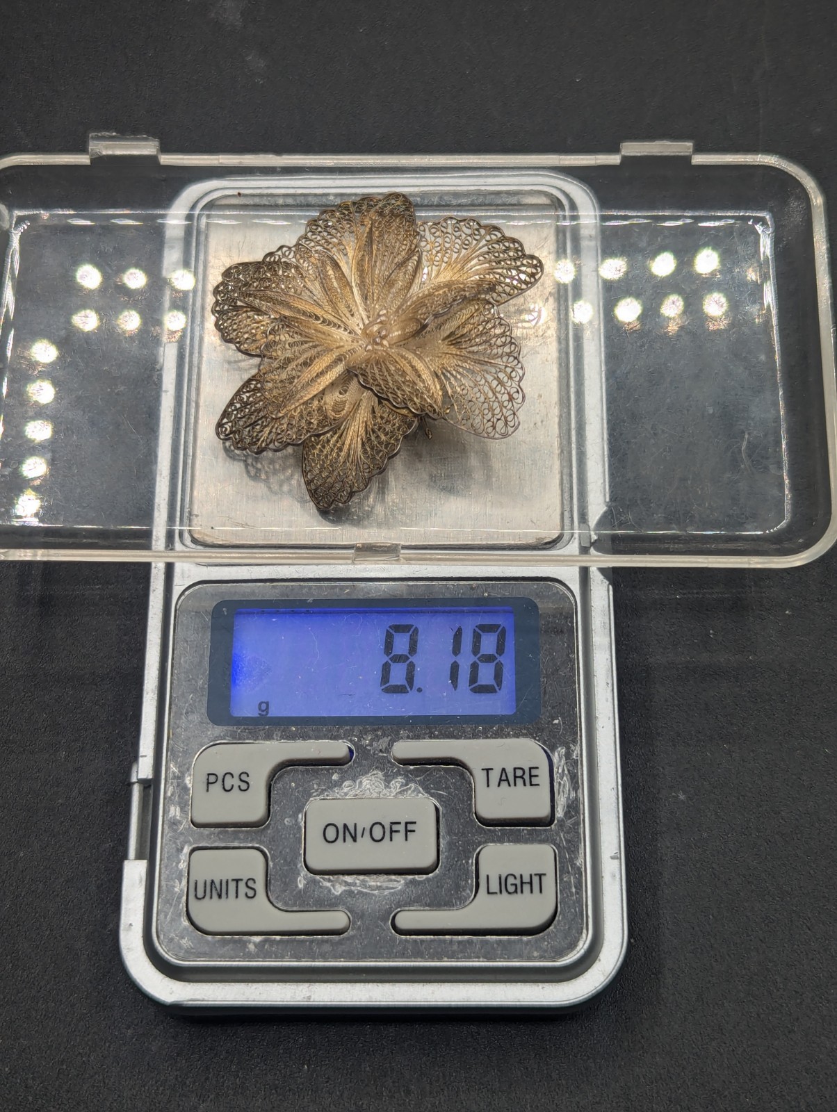 Vintage Silver Cannetille Filigree Layered Flower Brooch Pin C Clasp