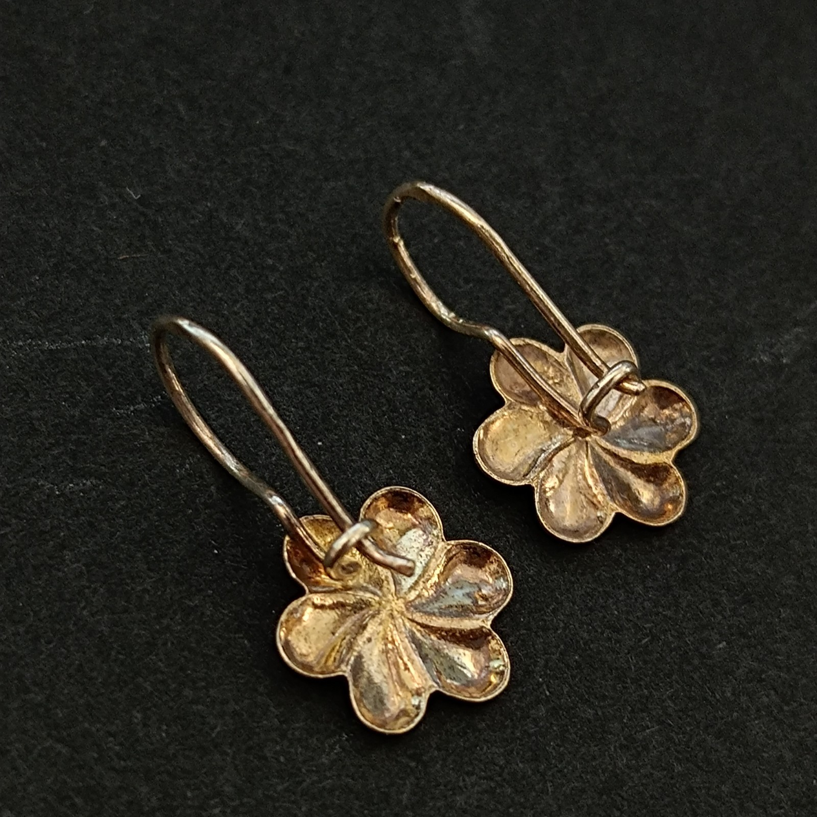 Vintage Soviet Gold Wash 875 Silver Earrings USSR Russian Floral Dangle Vermeil