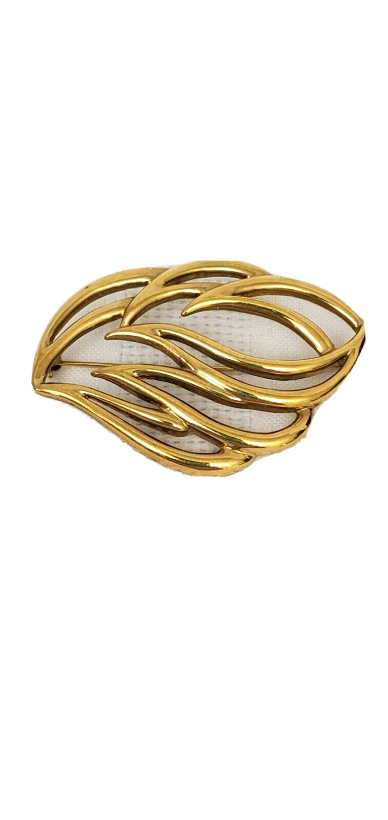 Big MONET Yellow Gold Tone Modernist Mod Leaf Brooch 1970s 1980s Boho Signed