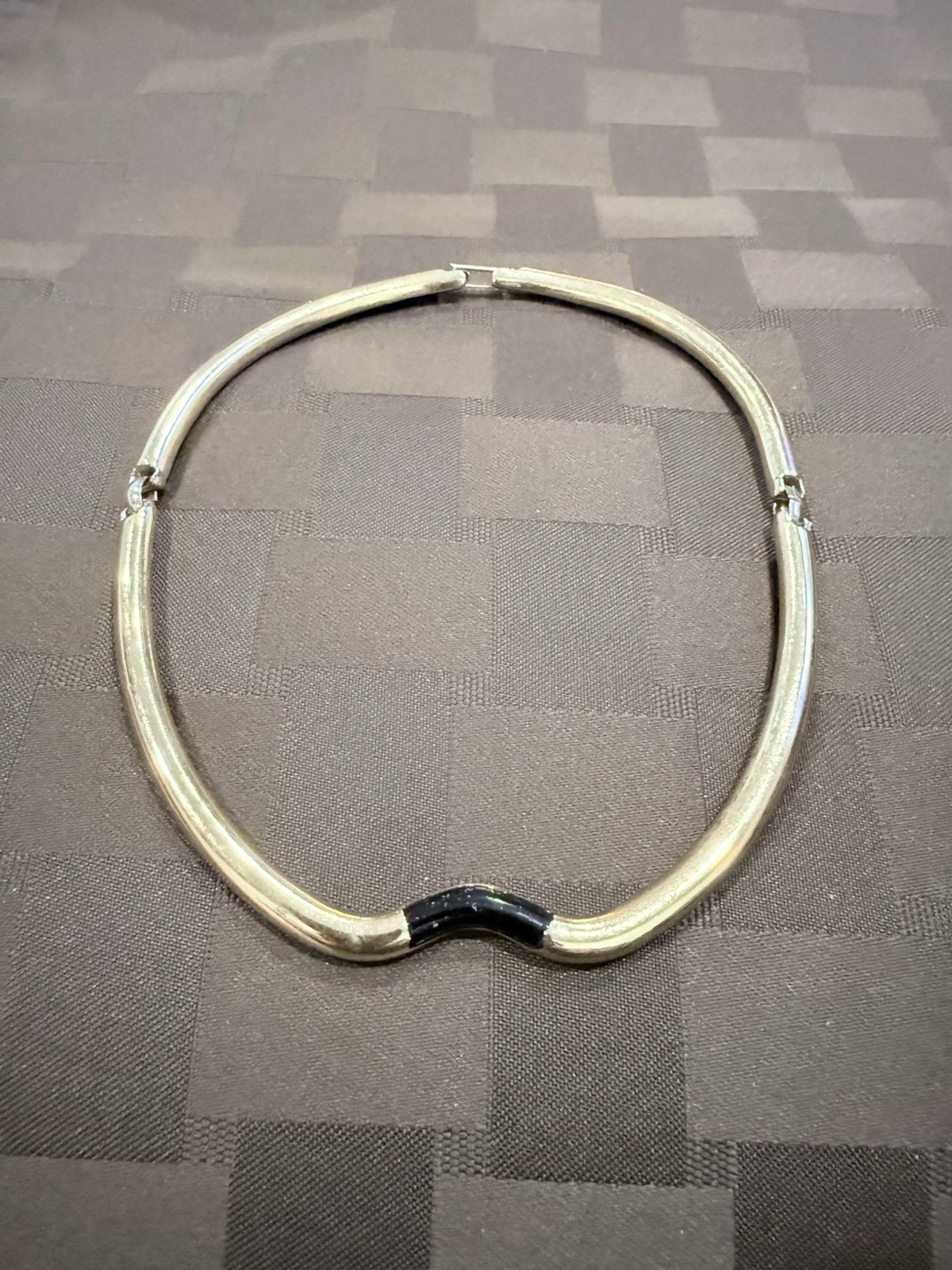 Vintage Heavy Gold Tone Mirror FINISH Hinged Wave Collar Choker Necklace – 68g