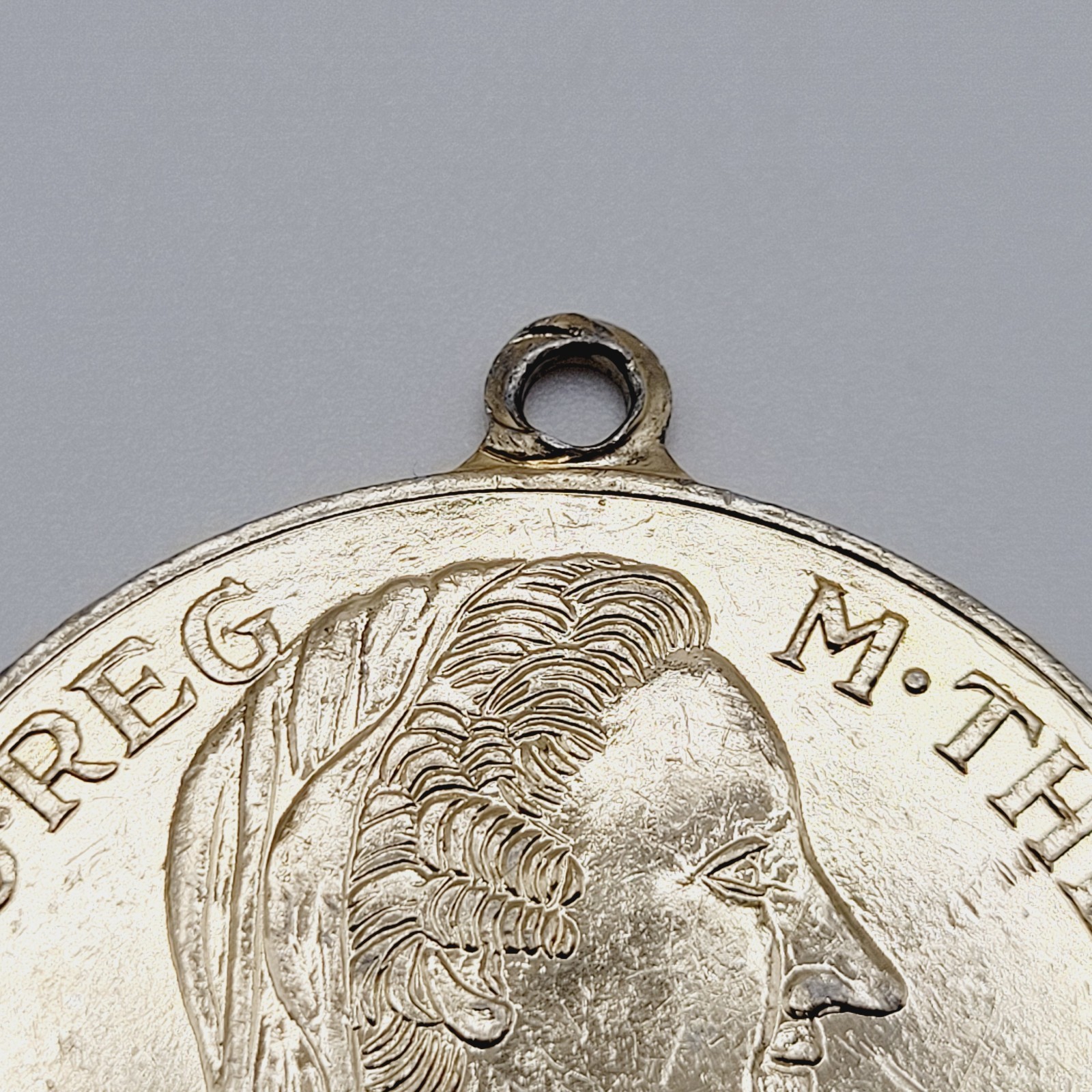Maria Theresa Replica Token Medallion Coin Pendant Gold Tone Attached Bail