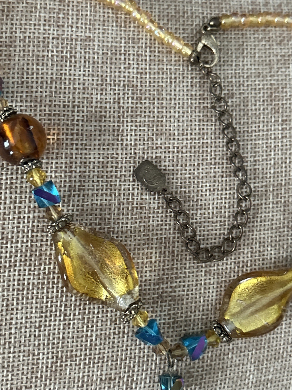 You & I Signed Vintage Boho Chunky Bead Multicolor Necklace Gold Tone Adj 19”