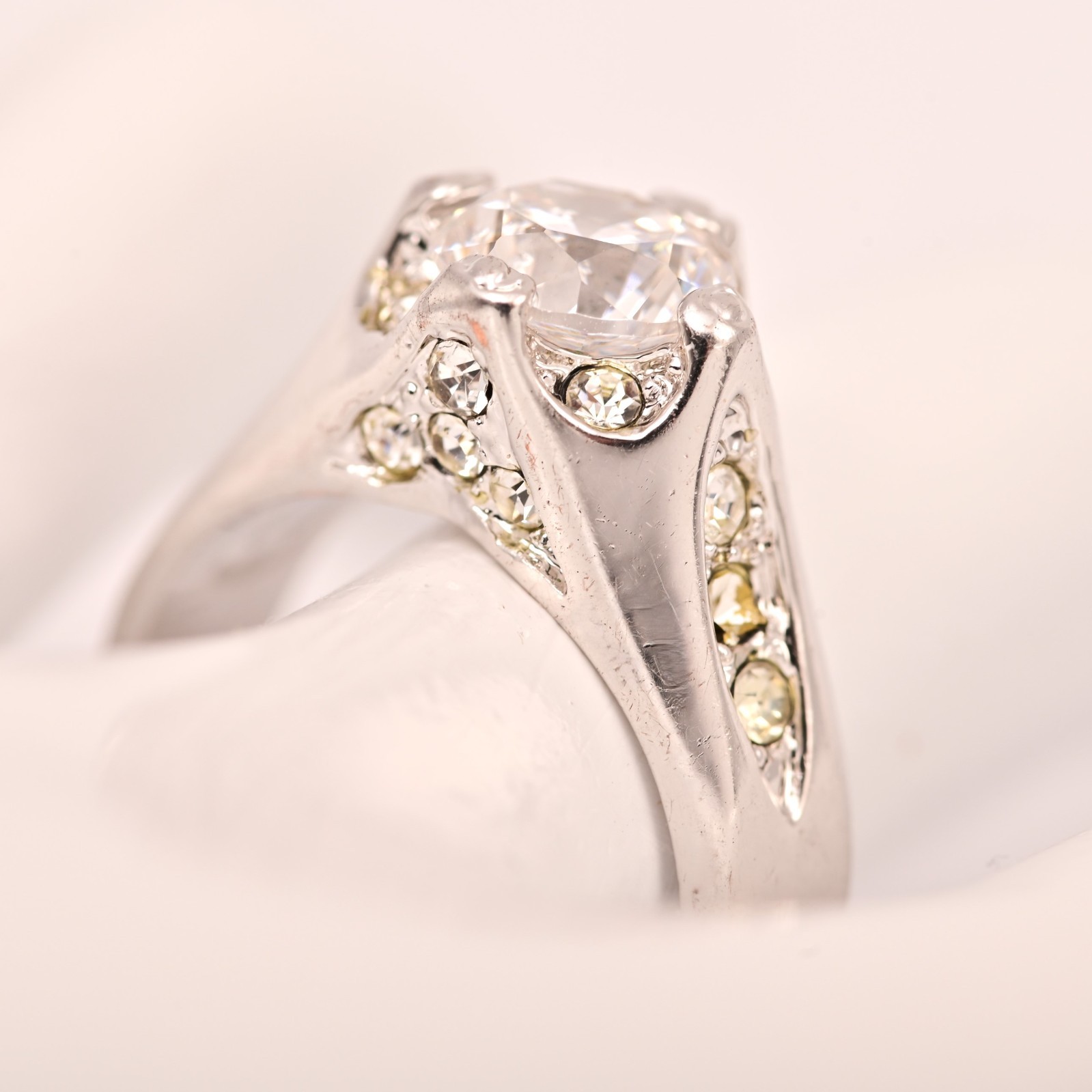 Antique Original Vintage Deco Designer Silver Moissanite Gemstone Estate Ring