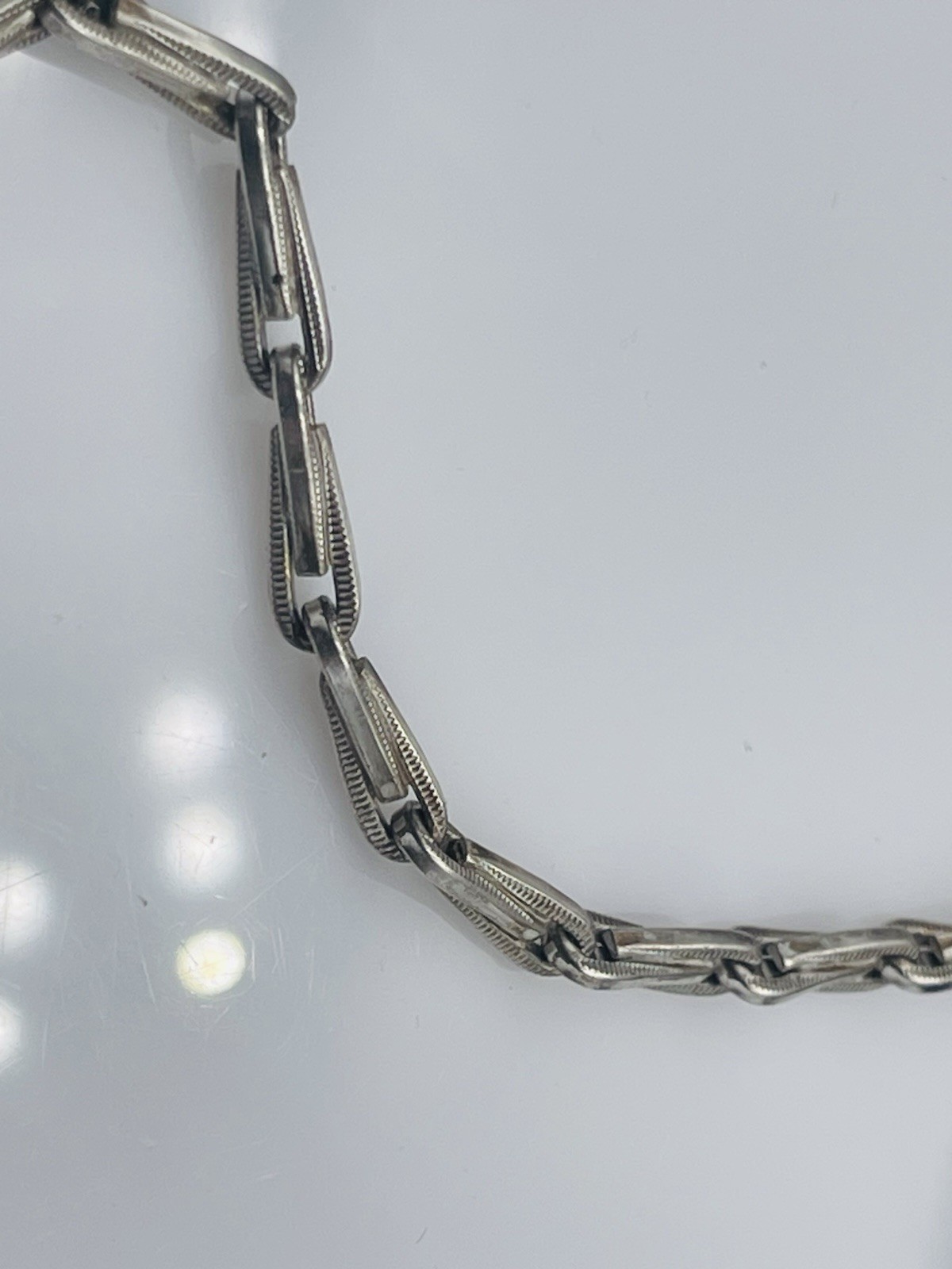 Antique Sterling Silver Elongated Bar & Loop Link Chain Long Necklace 30″