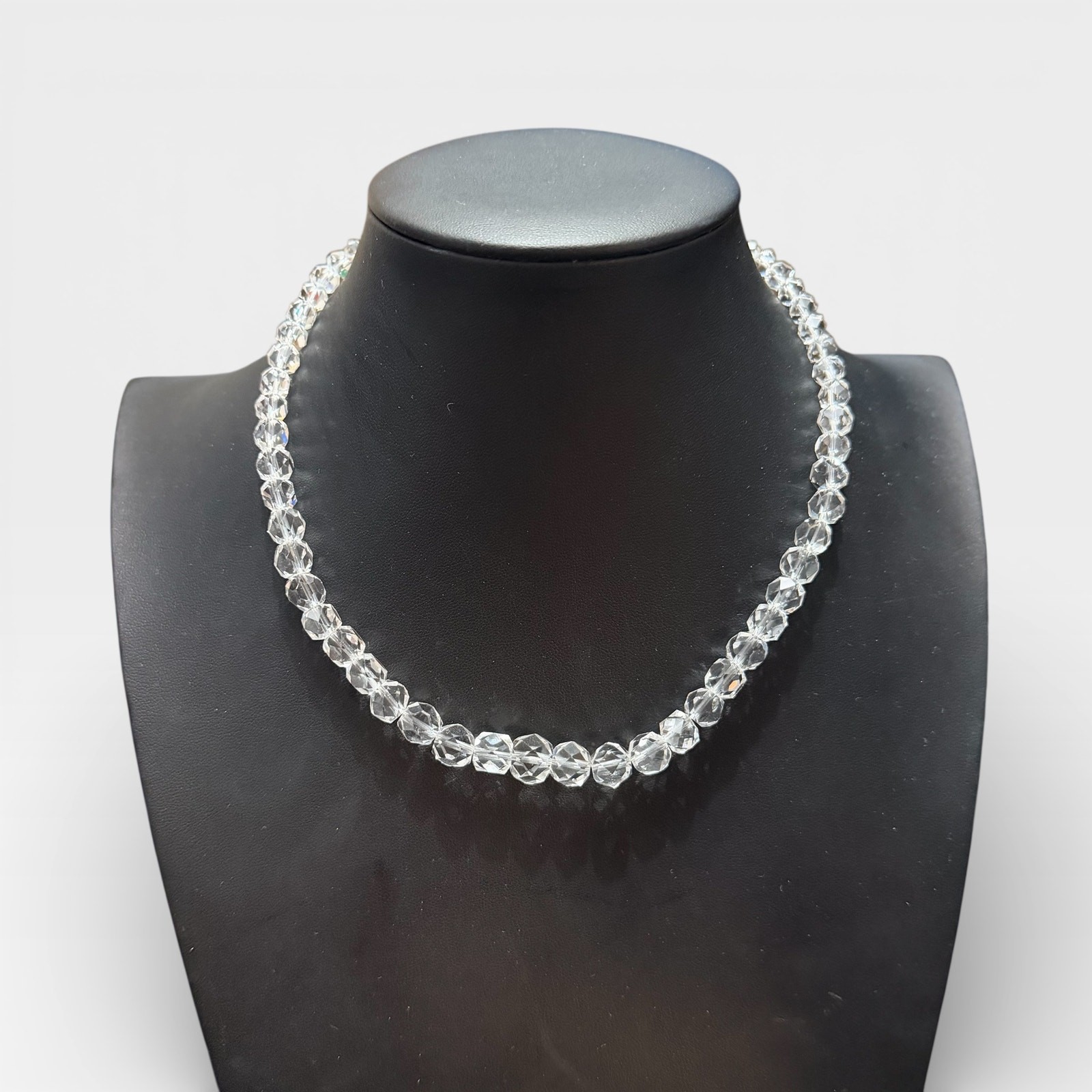 Vintage Clear Faceted Glass Bead Necklace, 18in Choker Hook Clasp As Is