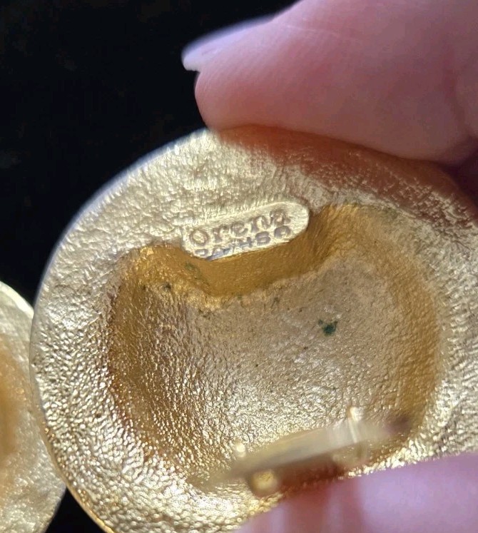 ORENA Paris France Couture Designer Brand Gold Clip Earrings Vintage 80-90’s
