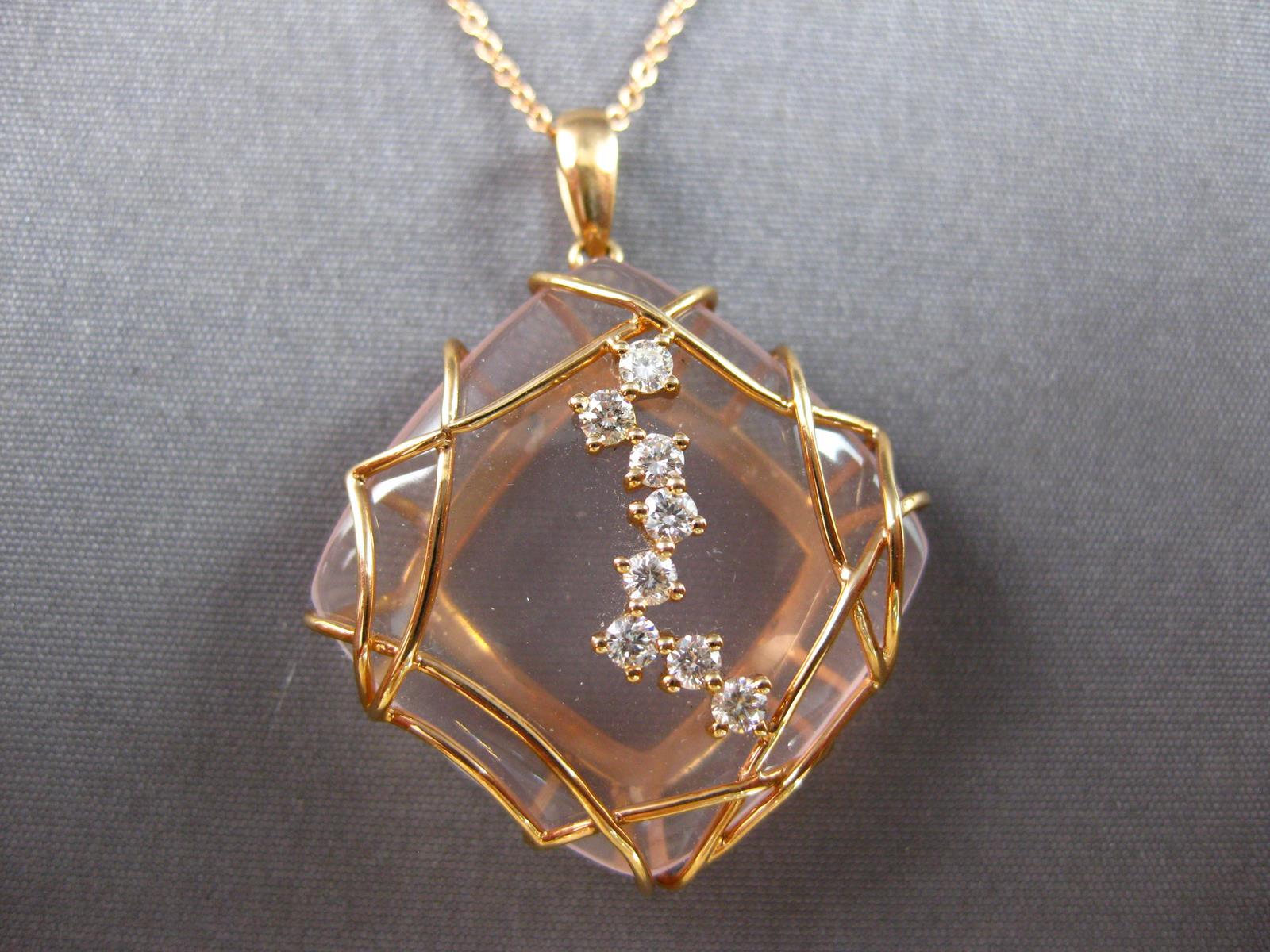 LARGE 21.53CT DIAMOND & AAA PINK TOPAZ 18K ROSE GOLD SQUARE WEB FLOATING PENDANT