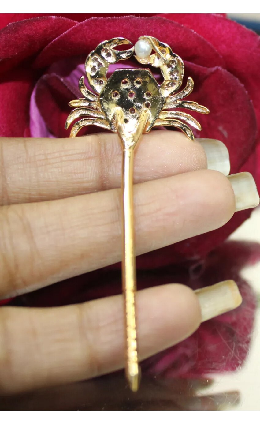 1.10ct Rose Cut Diamond 925 Silver Pearl Anniversary Wedding Crab Stick Pin