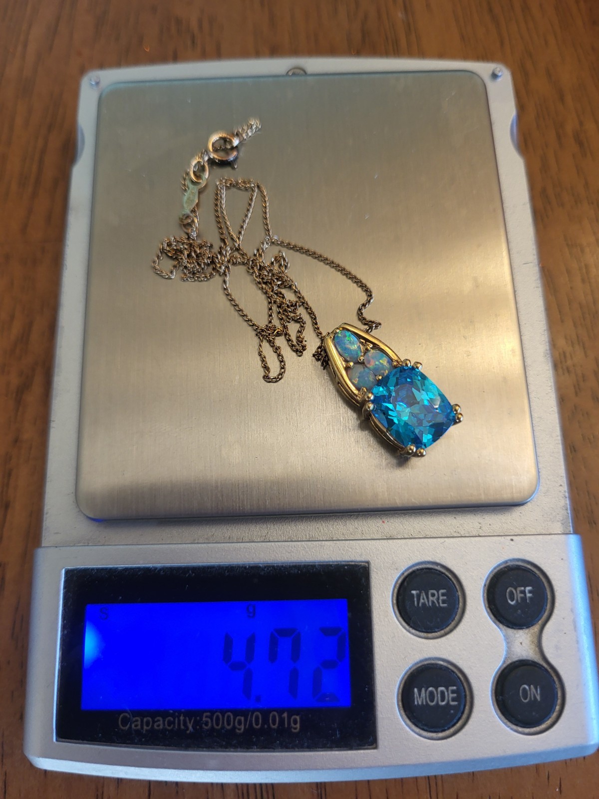 Sterling Silver Vermeil Aqua Blue Gemstone & Opal Bracelet Ring Necklace Parure