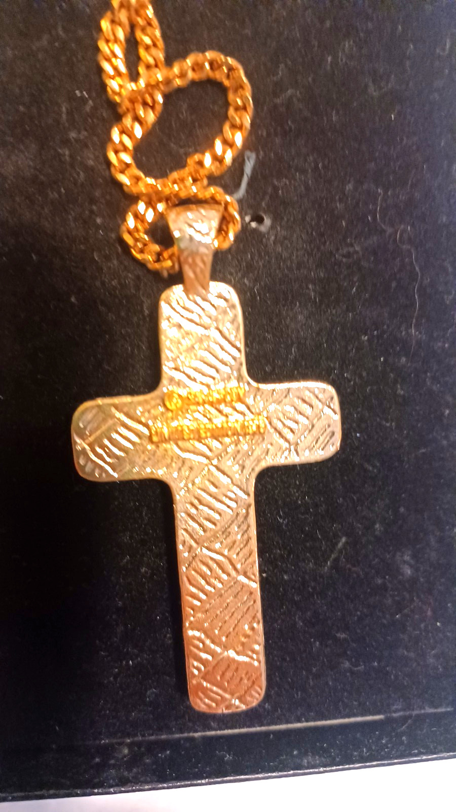 1978 Sarah Coventry Mythology Cross Necklace Gold Tone and Porcelain Limited-NIB
