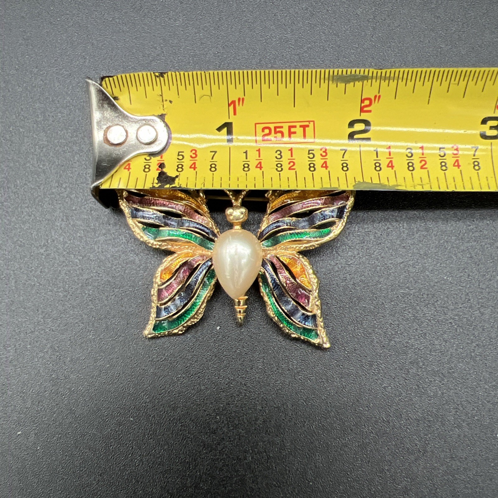 FO Fernando Originals Butterfly Brooch Pin Ribbon Enameled Wings Faux Pearl B5
