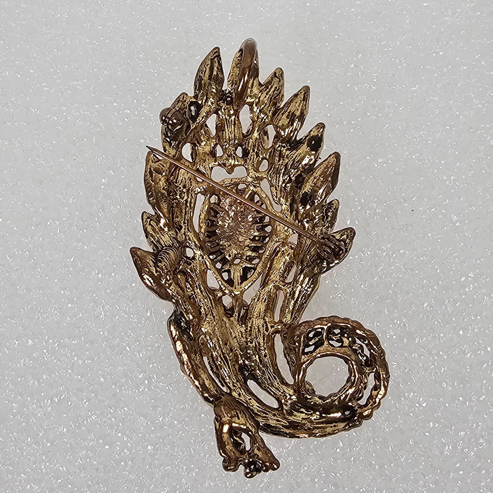 Vintage Yellow Brown Crystal Rhinestone Floral Big Brooch Pin Pendant Gold Tone