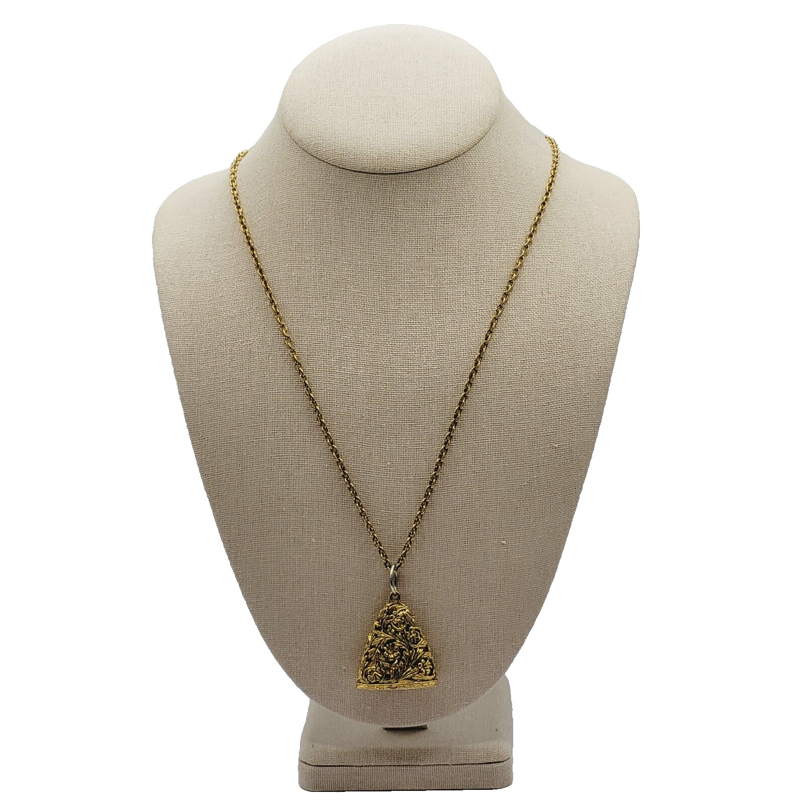 Renaissance Floral Triangle Filigree Pendant Necklace Gold Tone NO CLASP 24 Inch
