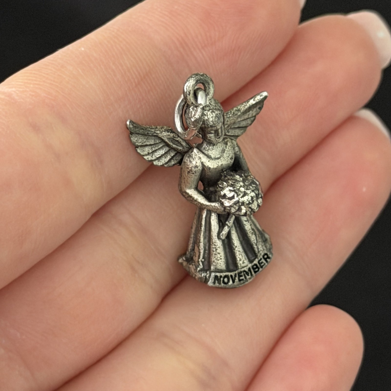 Vintage Hayward 925 Sterling Silver November Guardian Angel 3D Charm Pendant