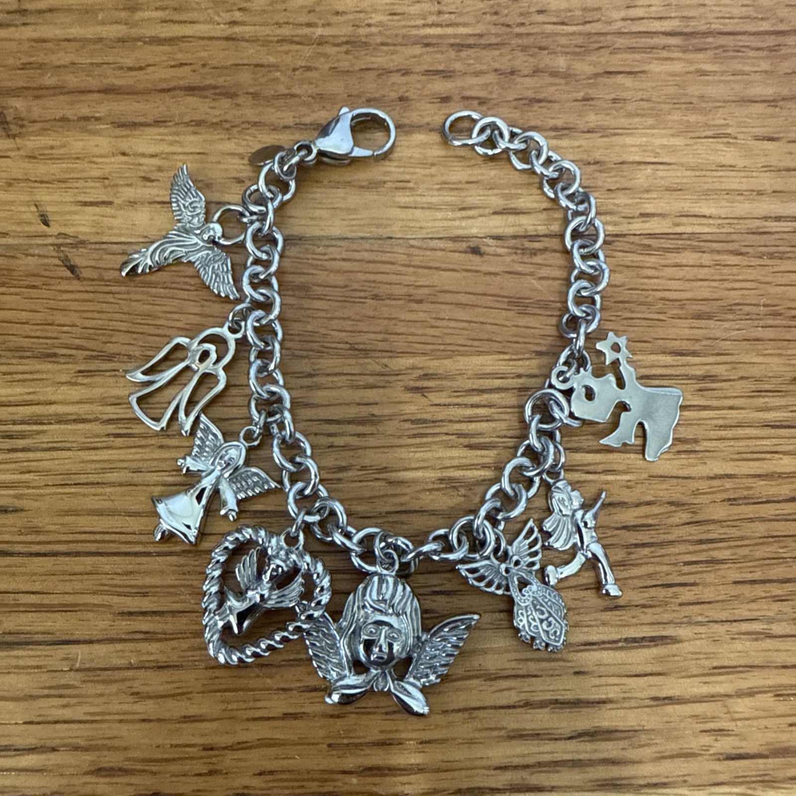 Vintage MILOR Guardian Angle Charm Chain Bracelet Stainless Steel 8”
