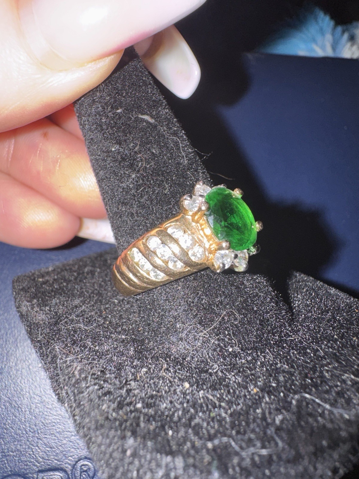 Vintage Emerald Crystal Ring: 18KT GE Yellow Gold Tone, Size 8
