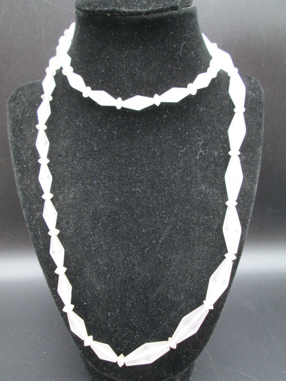Pink Acrylic Bicone Bead Barrel Clasp 34″ Long Necklace Vintage Estate Gorgeous