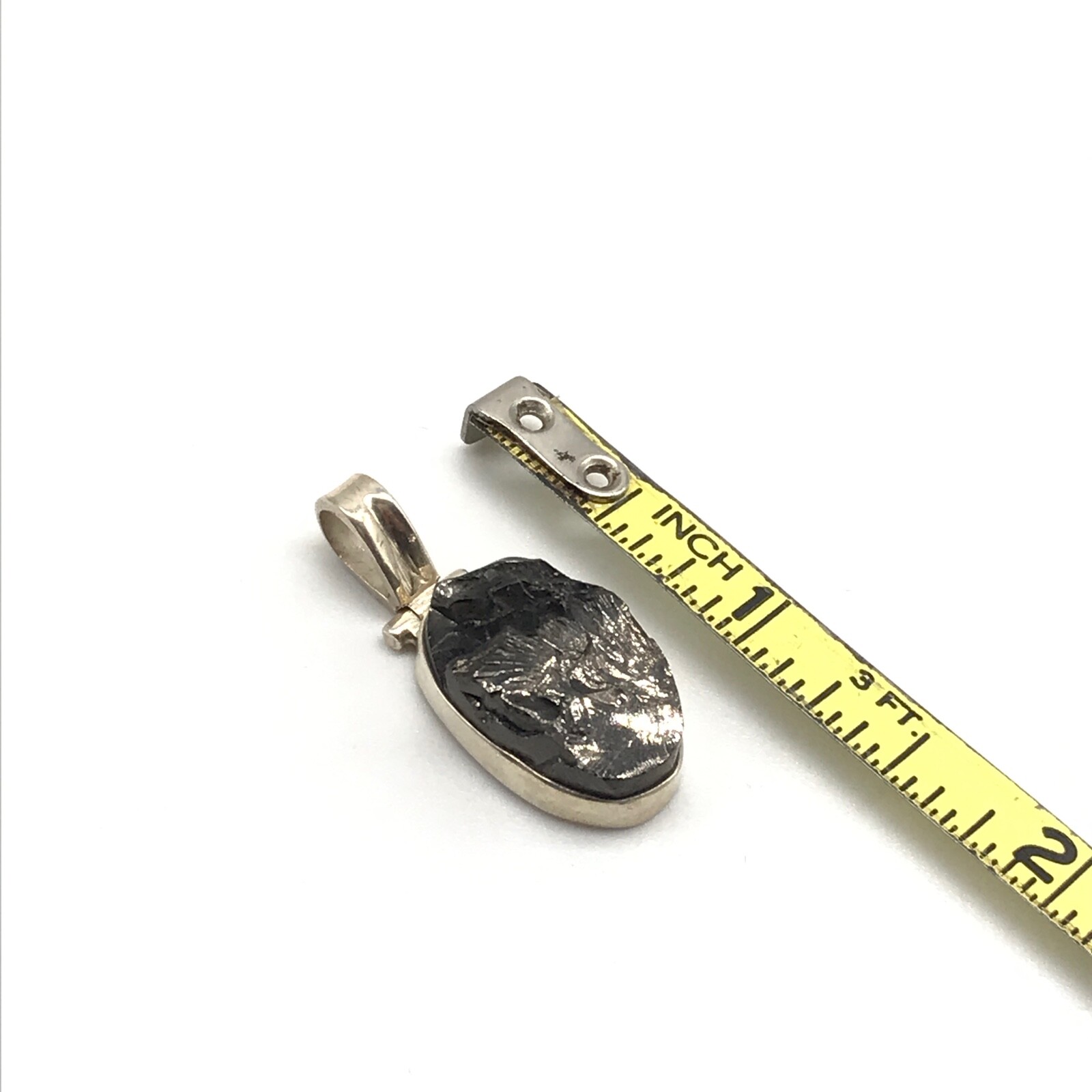 925 Sterling Silver Vintage Gray Obsidian Gemstone Pendant