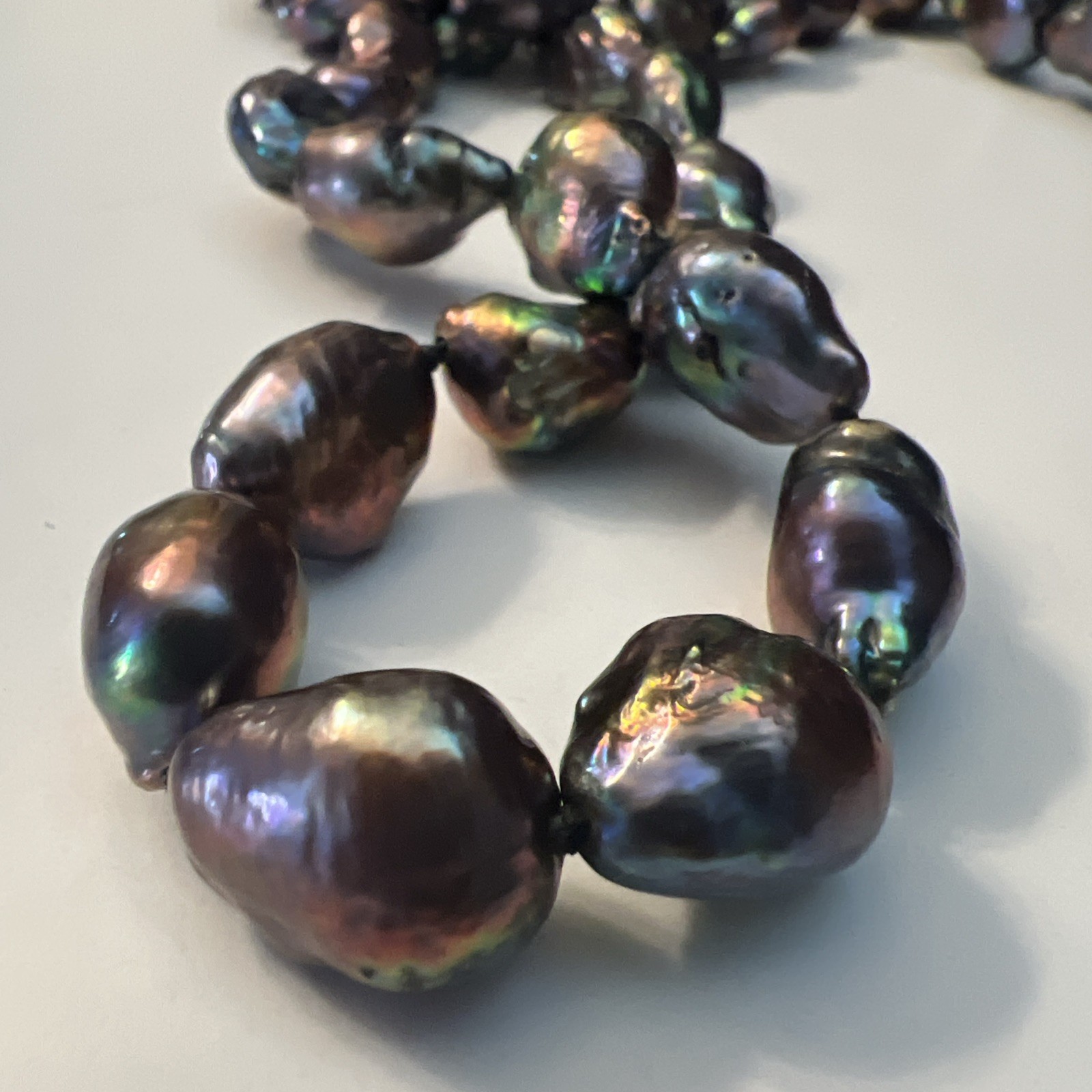 Multicolor Black Peacock Pearl Necklace Baroque 19 inch Potato Hand Knotted OOAK