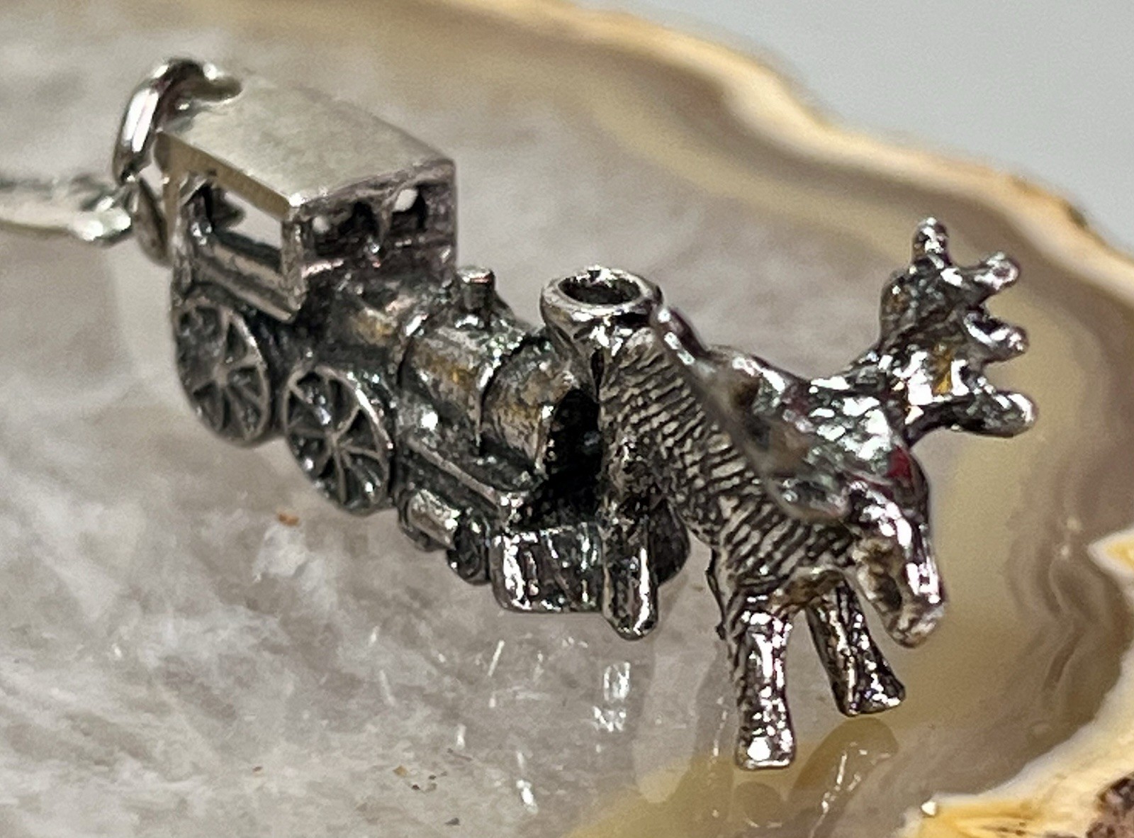 VTG 925 Alaska Souvenir 3D Moose & Locomotive Charm Sterling Silver Signed JP
