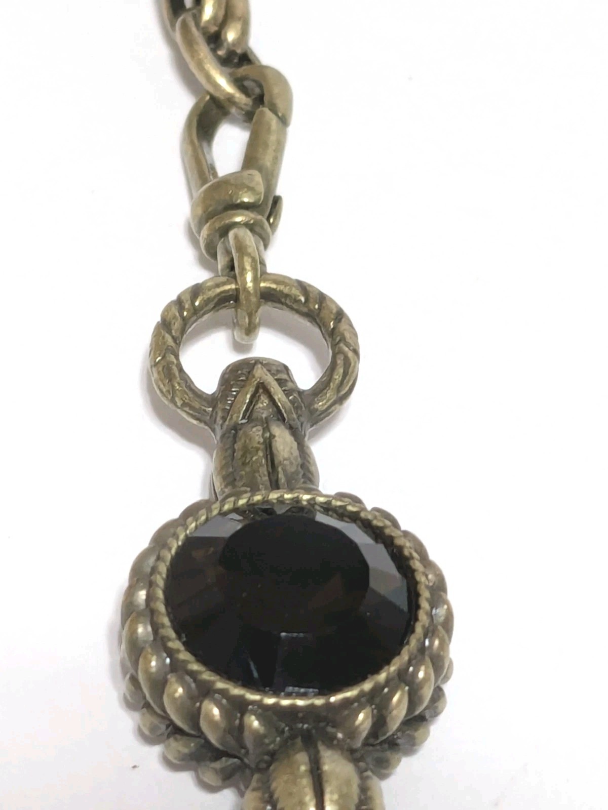 Gold Tone Antique Style Necklace -Reversible Etched Heart & Glass Pendant 16″
