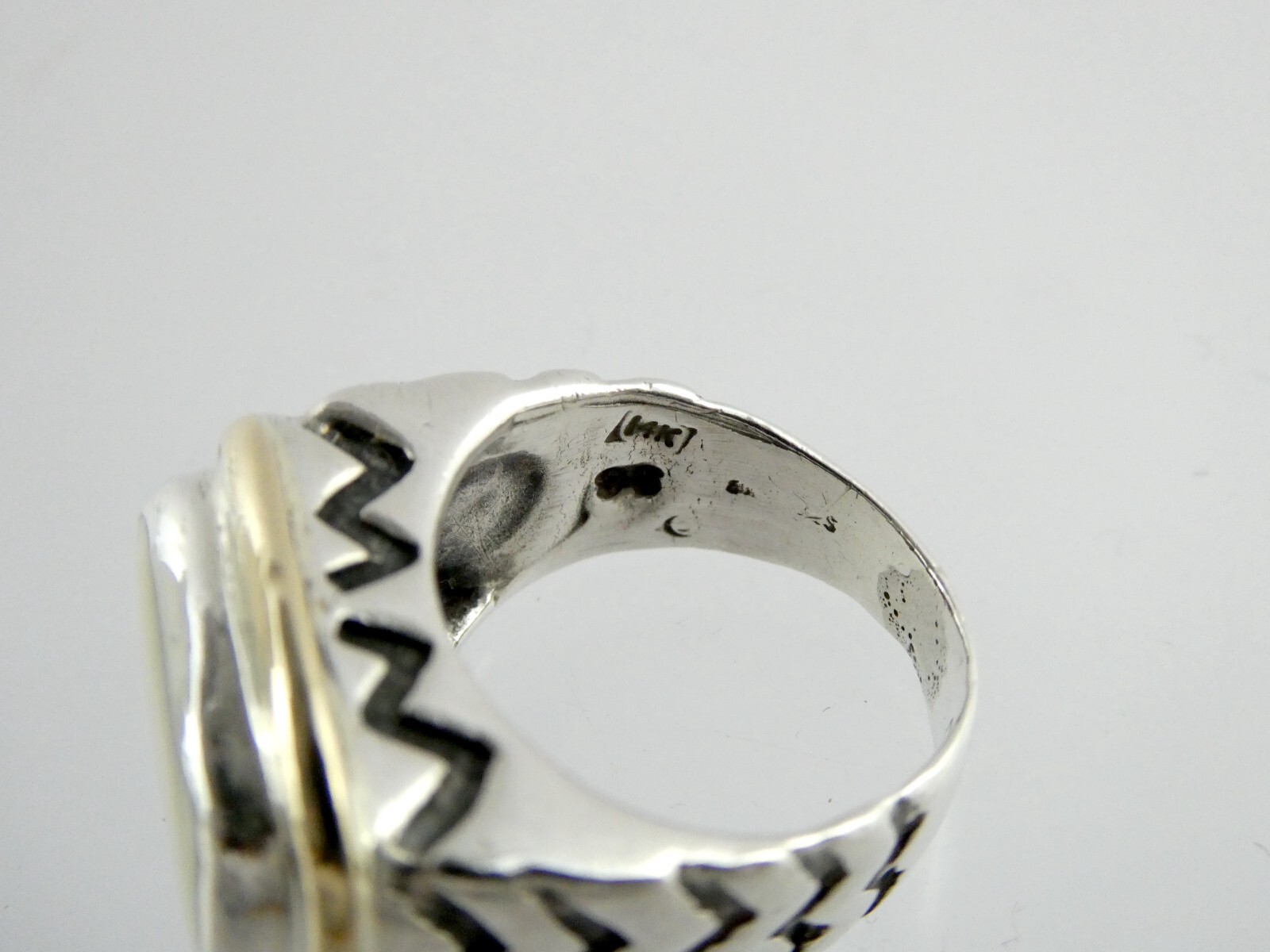 Dian Malouf Sterling Silver and 14k Yellow Gold Cream Gem Ring 925 Size 5.5 DLM