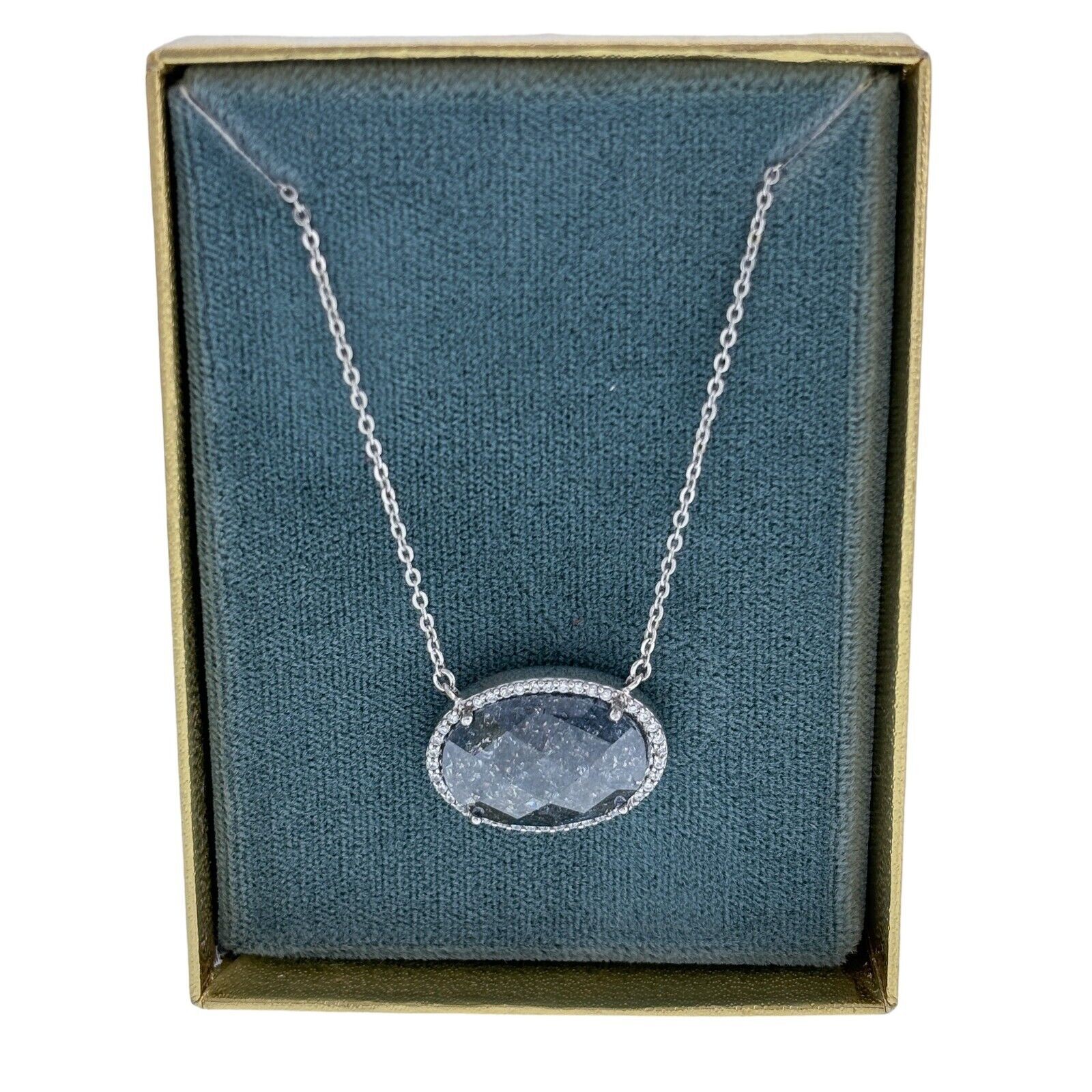 Joseph A Conte Sterling Silver White Crystal Blue Glass Halo Necklace 15″-17″