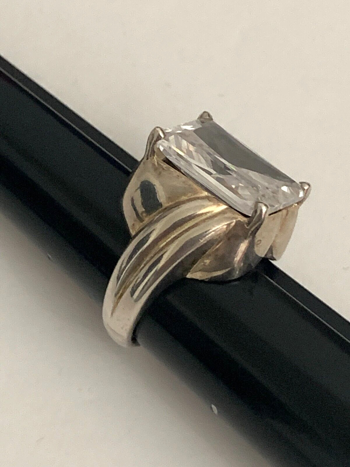 Clyde Duneier CID Sterling Silver 925 Ring Emerald Cut Rock Crystal Size 8 VTG