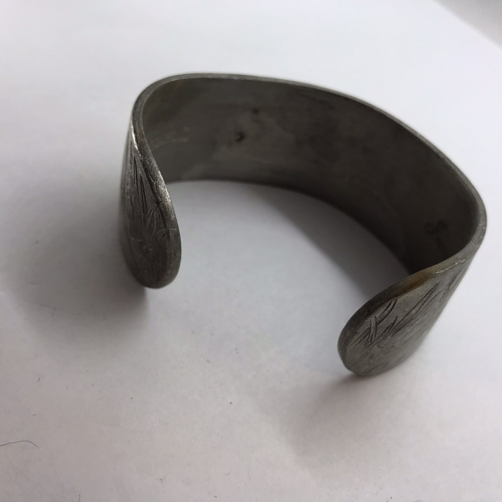 Vintage Cuff Bracelet Salisbury Pewter January Flower Birth Month Etched Metal