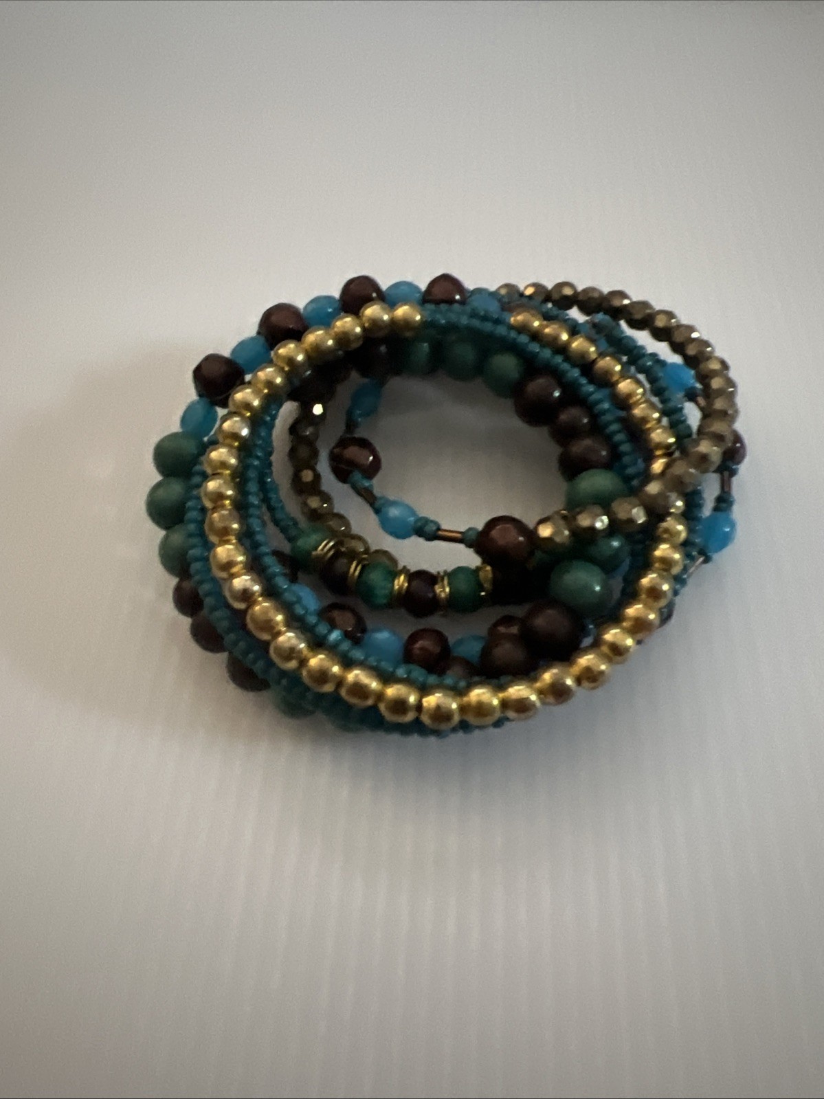 Wrap Stretch Bracelet Beaded 9 Rows Turquoise Blues Multicolor
