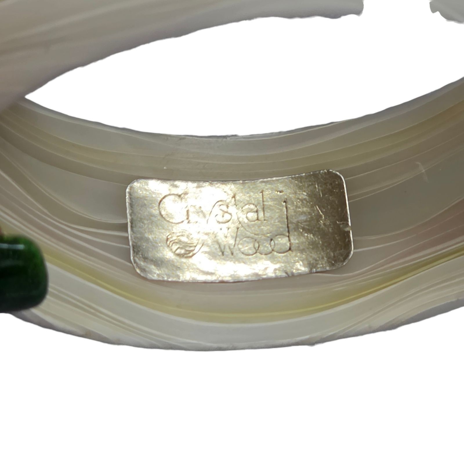 Vintage Crystal Wood Acrylic Bangle Bracelet Size 8 Ivory Swirl Design