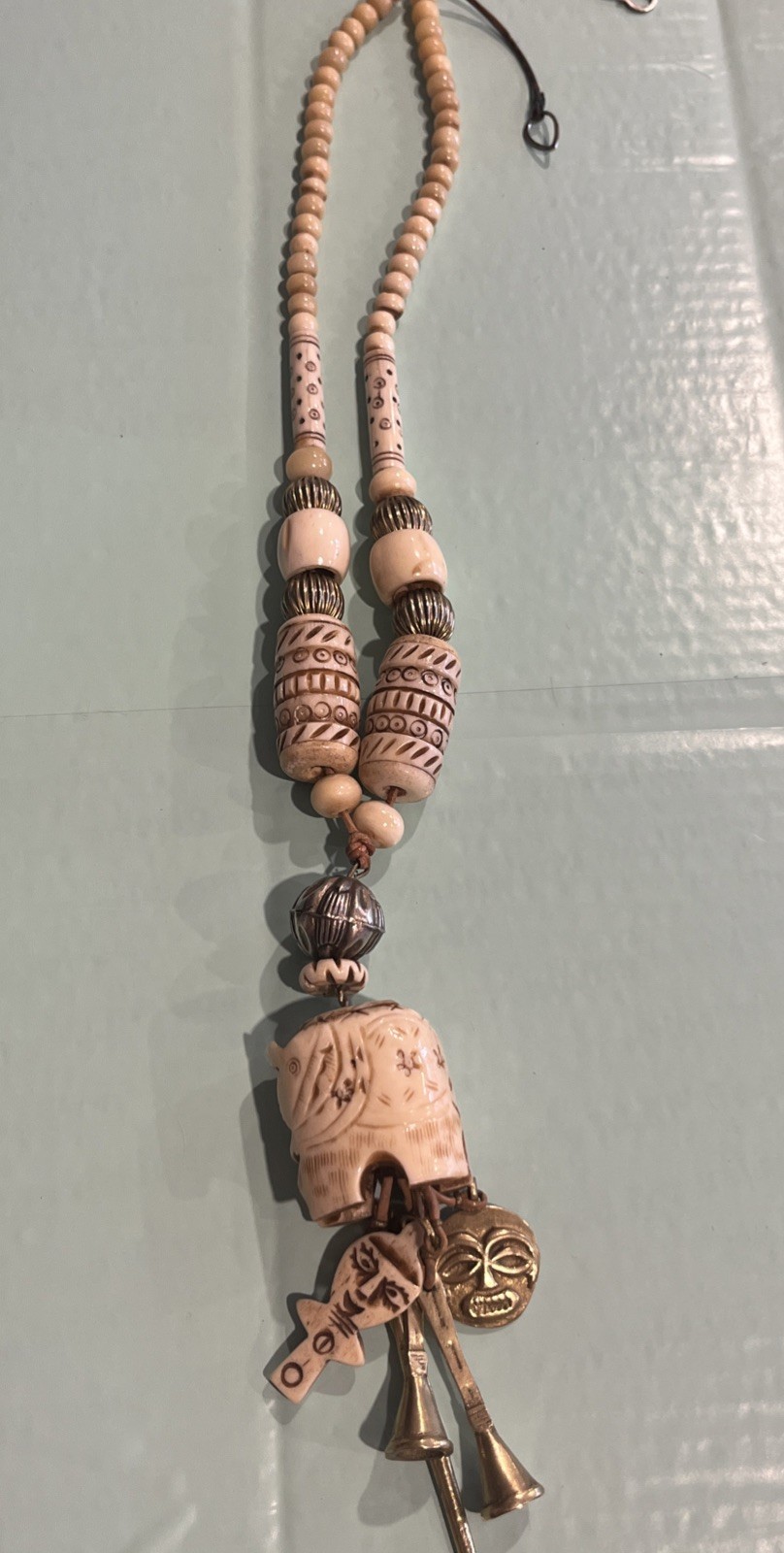 Vintage Tribal Necklace 20” Ivory Gold