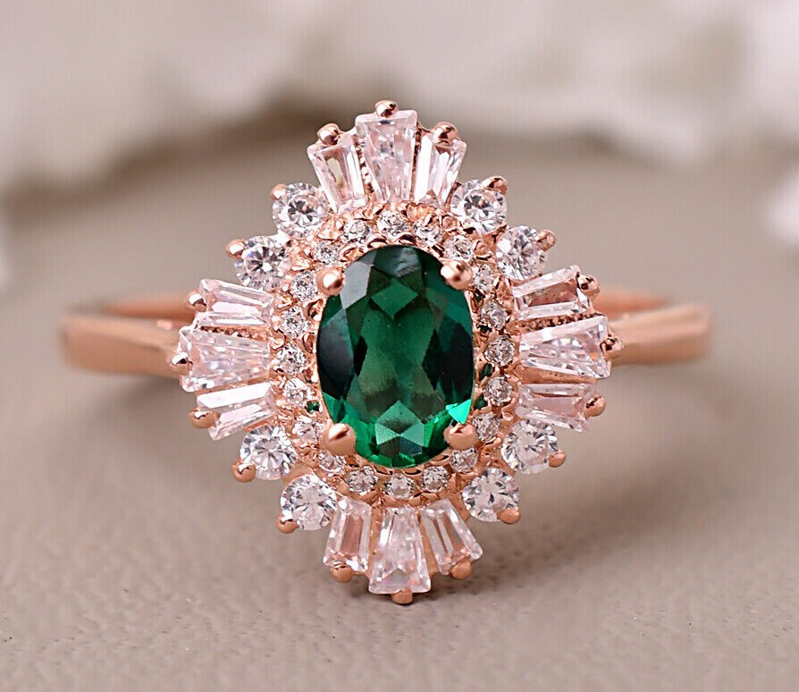 Vintage Emerald Engagement Ring Bridal Wedding Ring May Birthstone Ring Jewelry