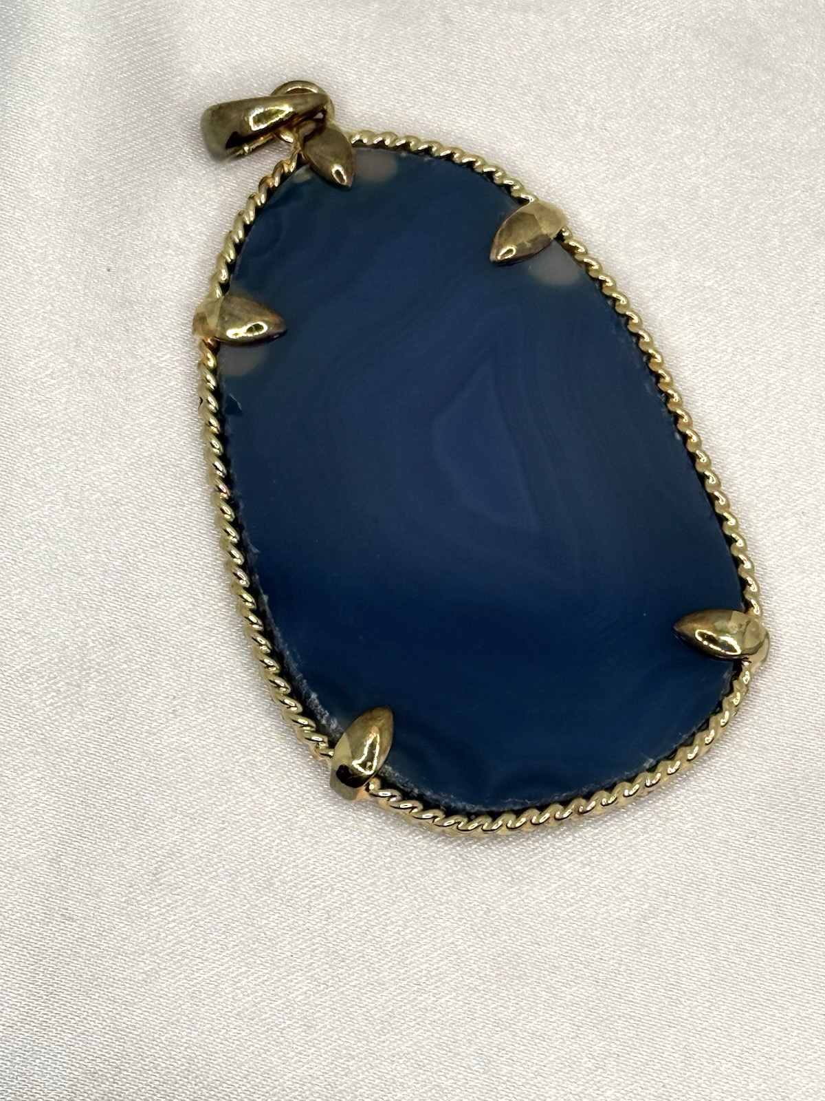 Vintage Large Blue Agate Druzy Geode Slice Gold Tone Pendant Statement 2″