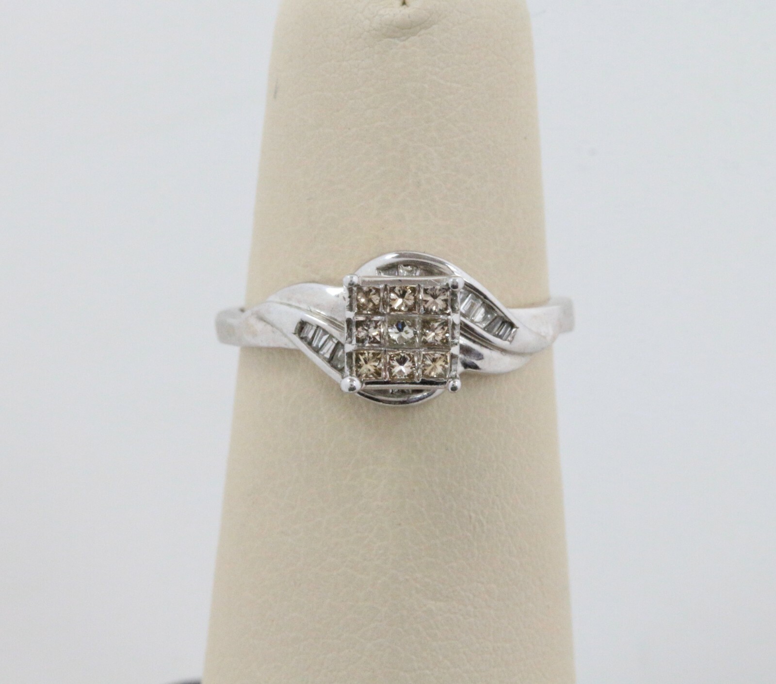 Champagne Colored Diamond Square 14K White Gold Engagement Ring